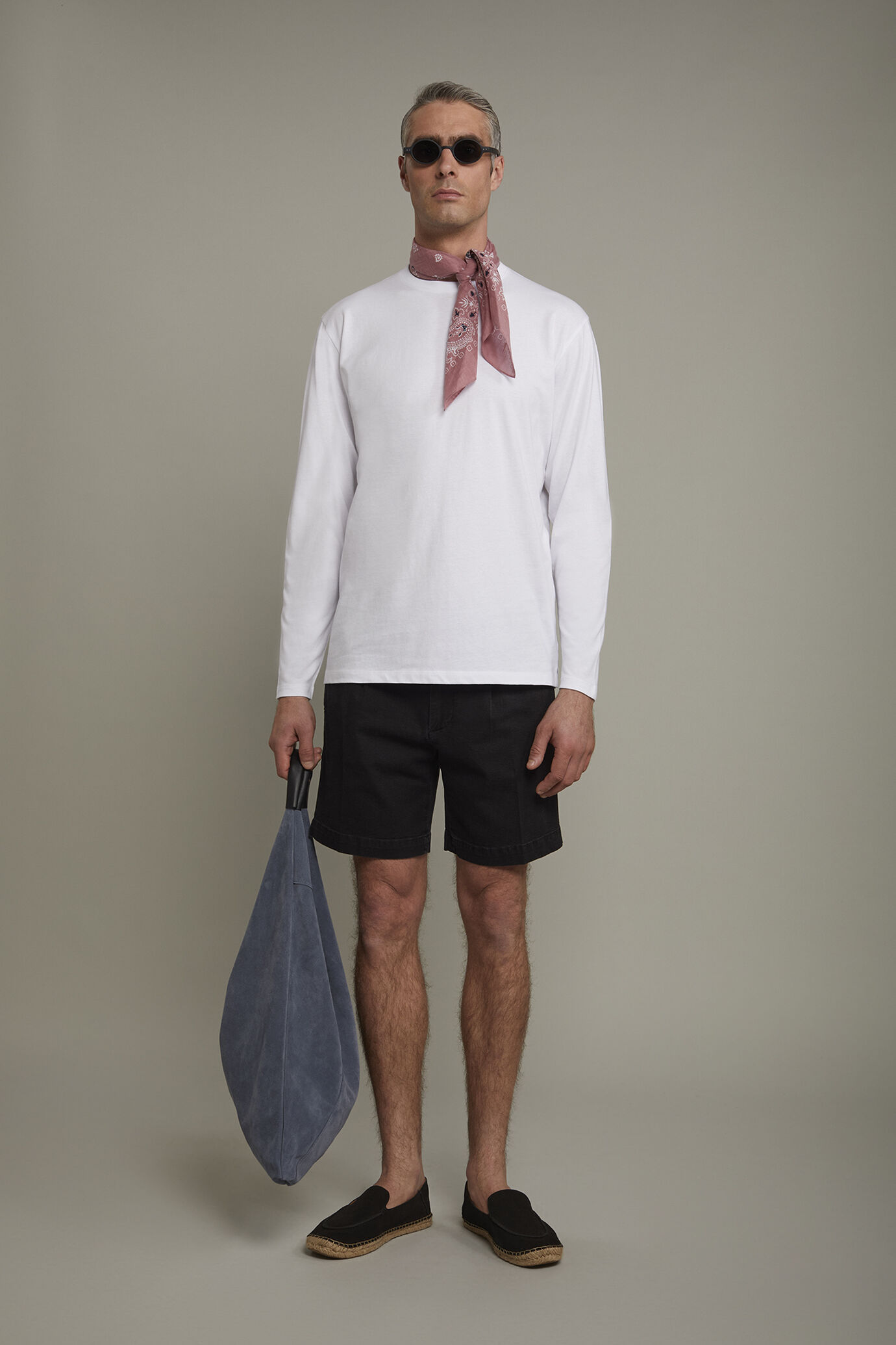 T-shirt homme à col rond et manches longues en 100 % coton coupe régulière