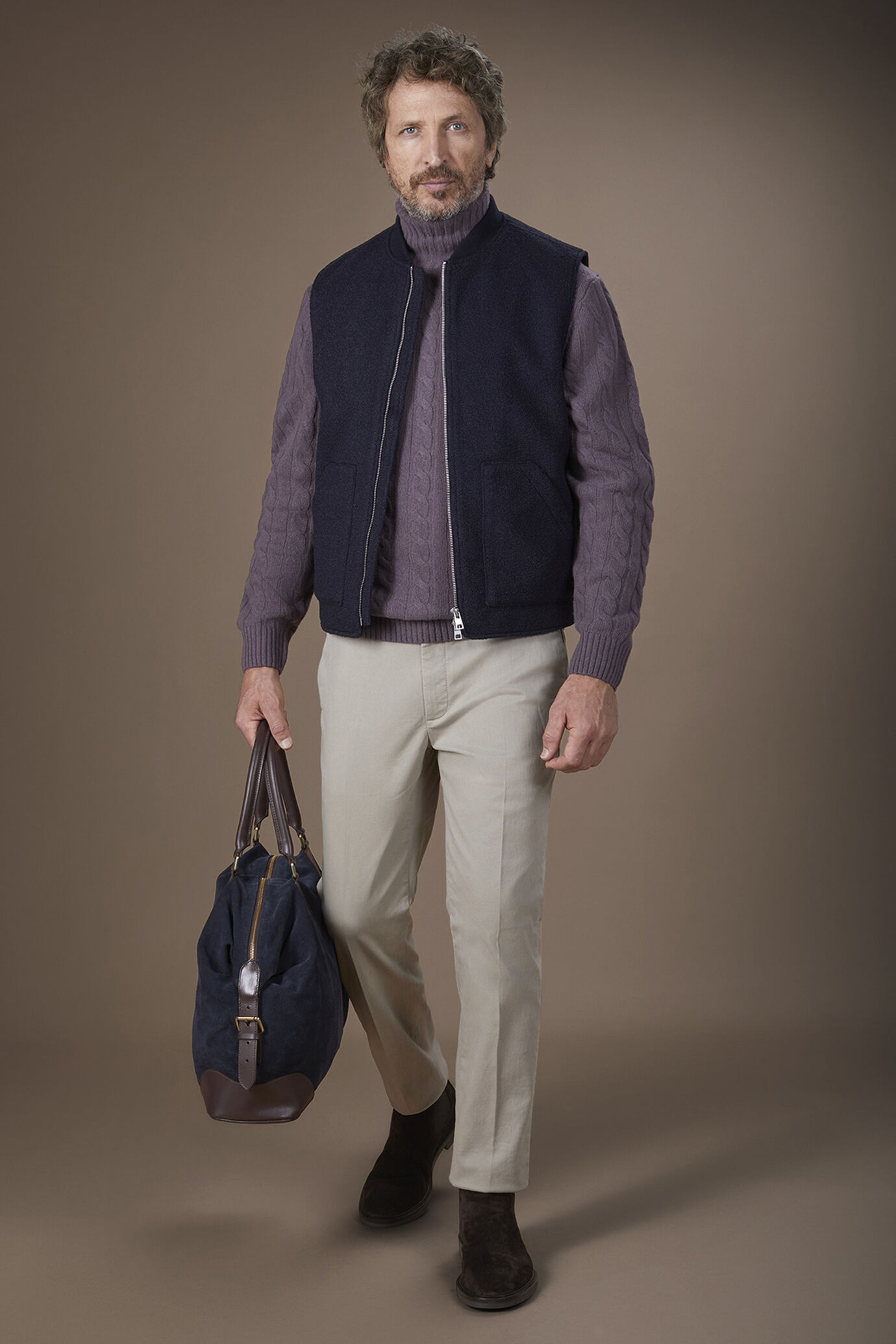 Ärmellose Weste für Herren leicht wattiert aus Stoff mit Wolloptik reguläre Passform image number 0