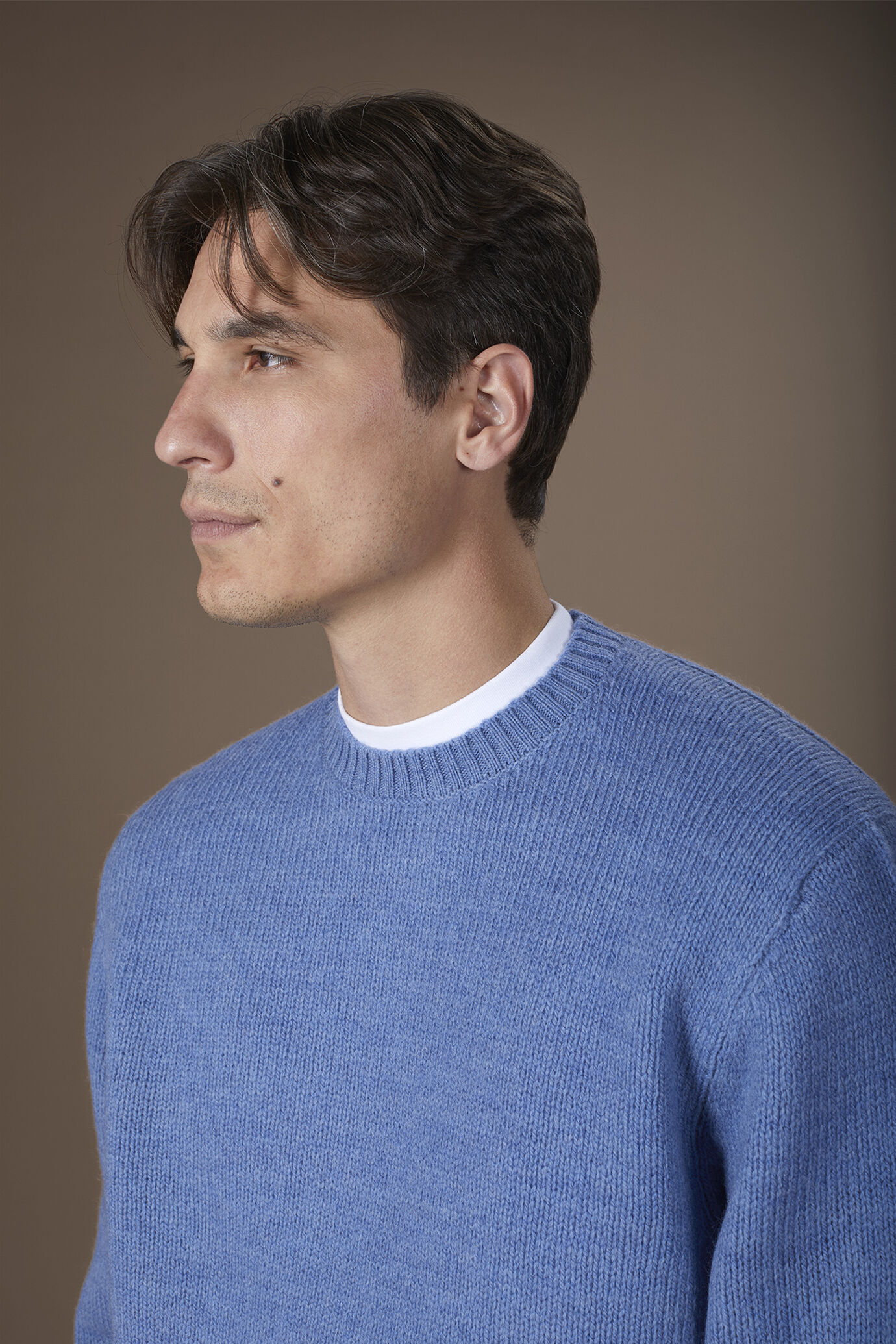 Pull homme à col rond, 100% laine, coupe classique image number 2