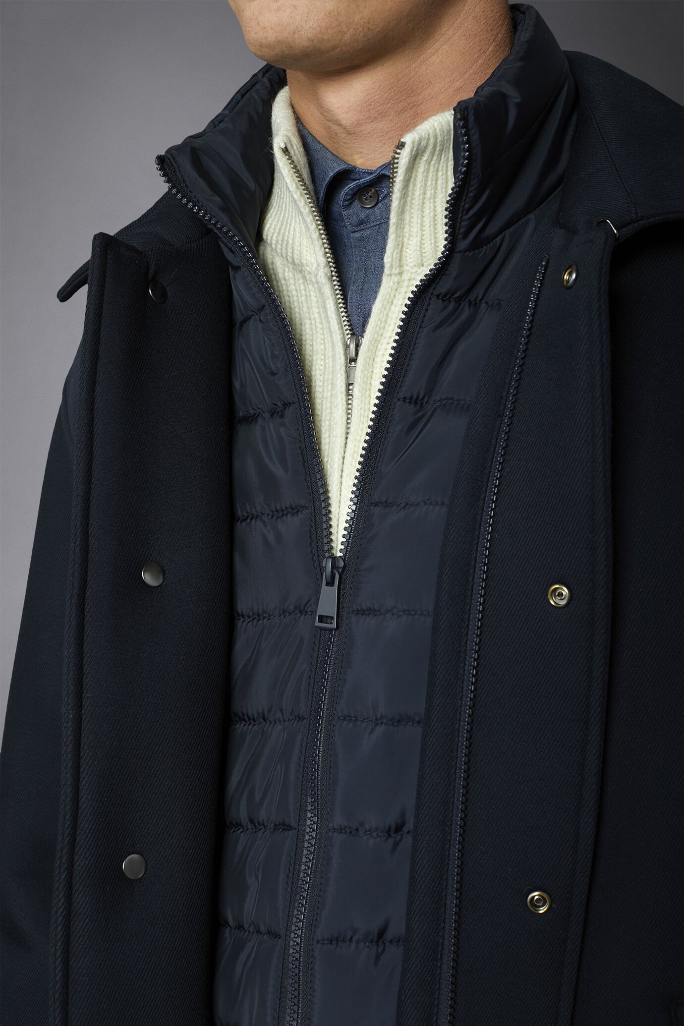Gefütterter Mantel aus Twill mit abnehmbarem Lätzchen image number 3