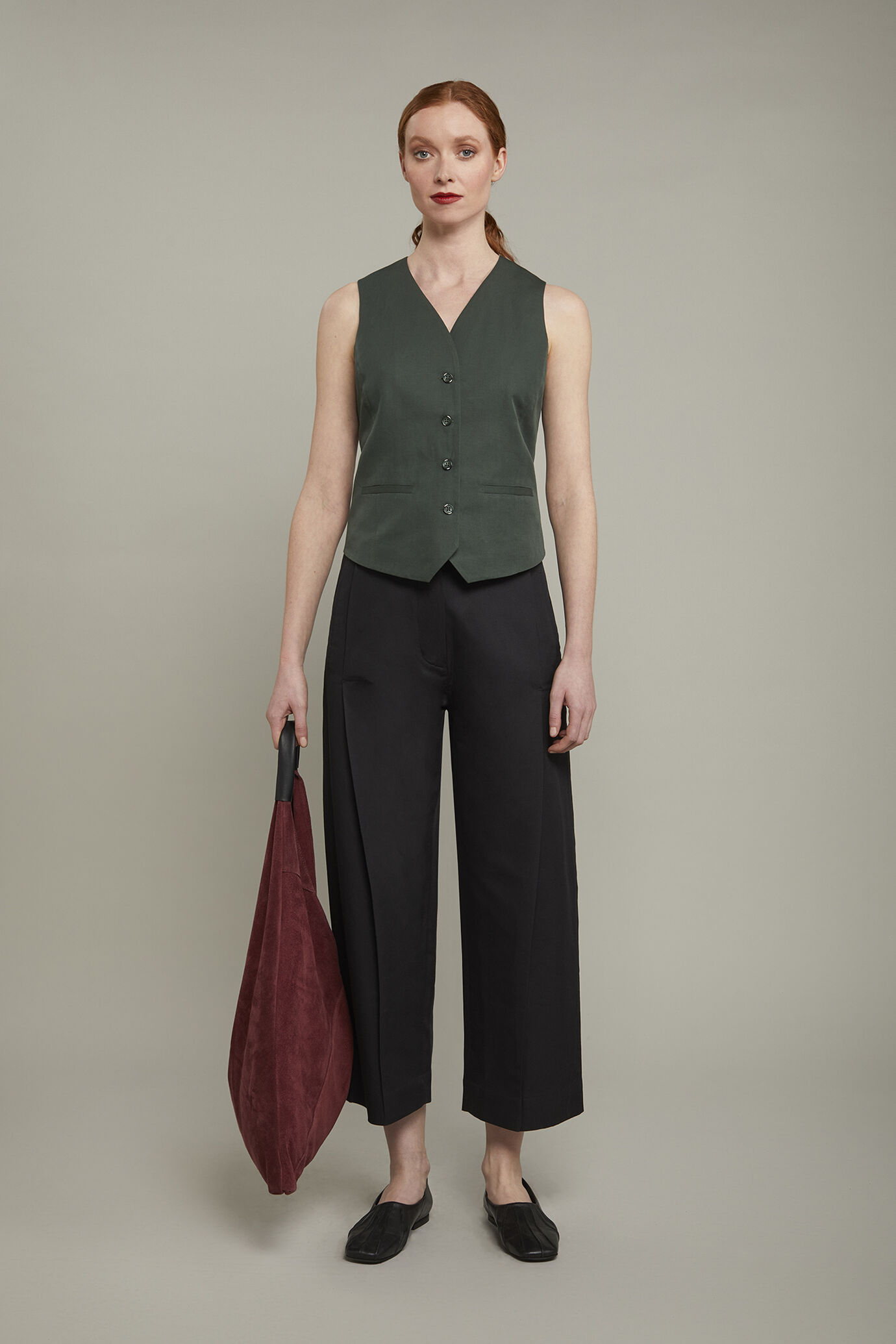 Gilet donna misto lino e cotone regular fit image number 0