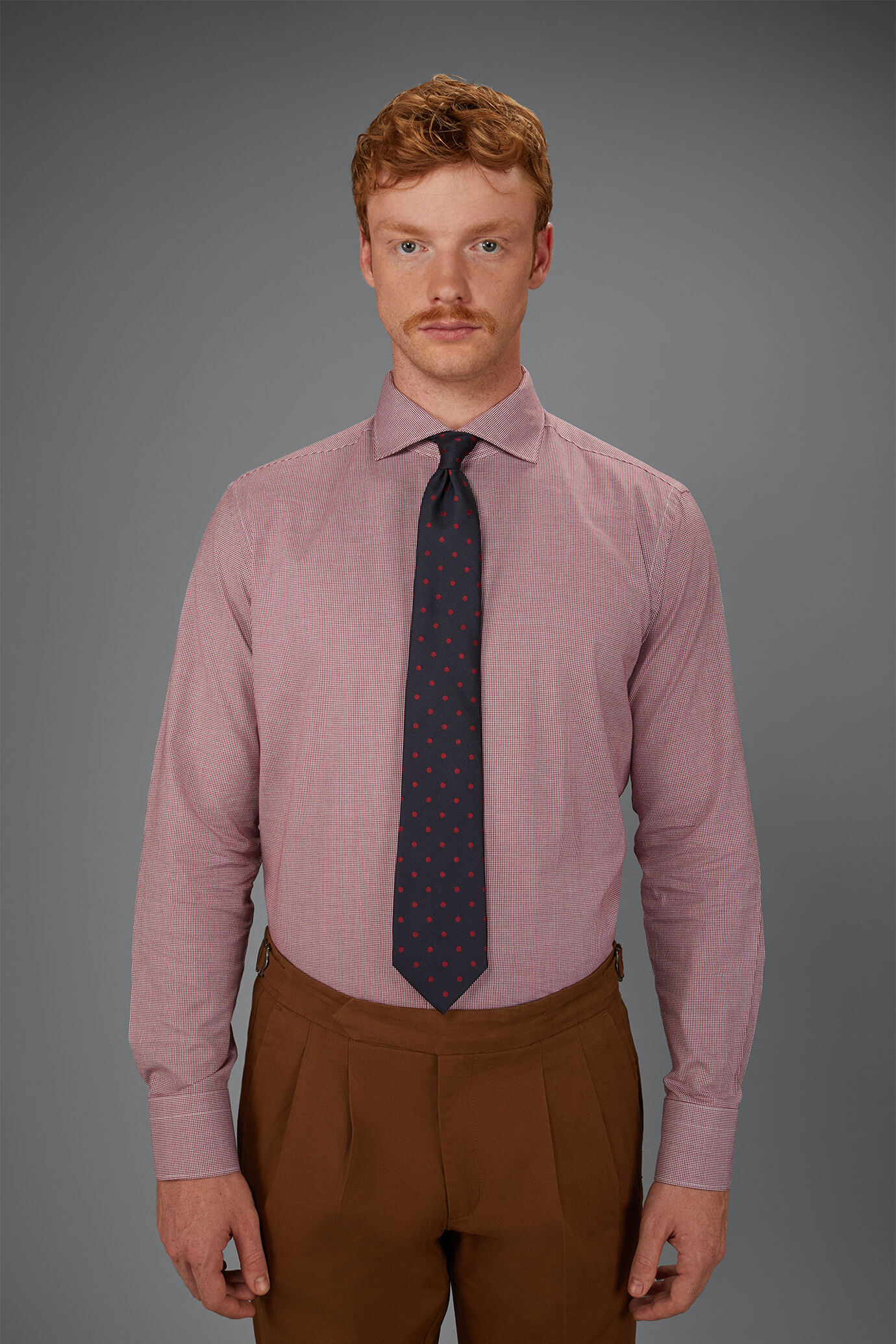 Camicia uomo in 100% cotone in tinto filo piede de poule image number 1