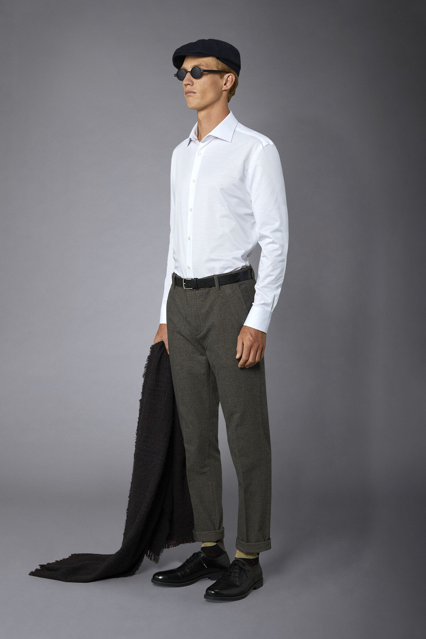 Chemise classique en jersey sans genre Col fran&ccedil;ais Coupe confortable Tissu m&eacute;lang&eacute; imprim&eacute; image number 1