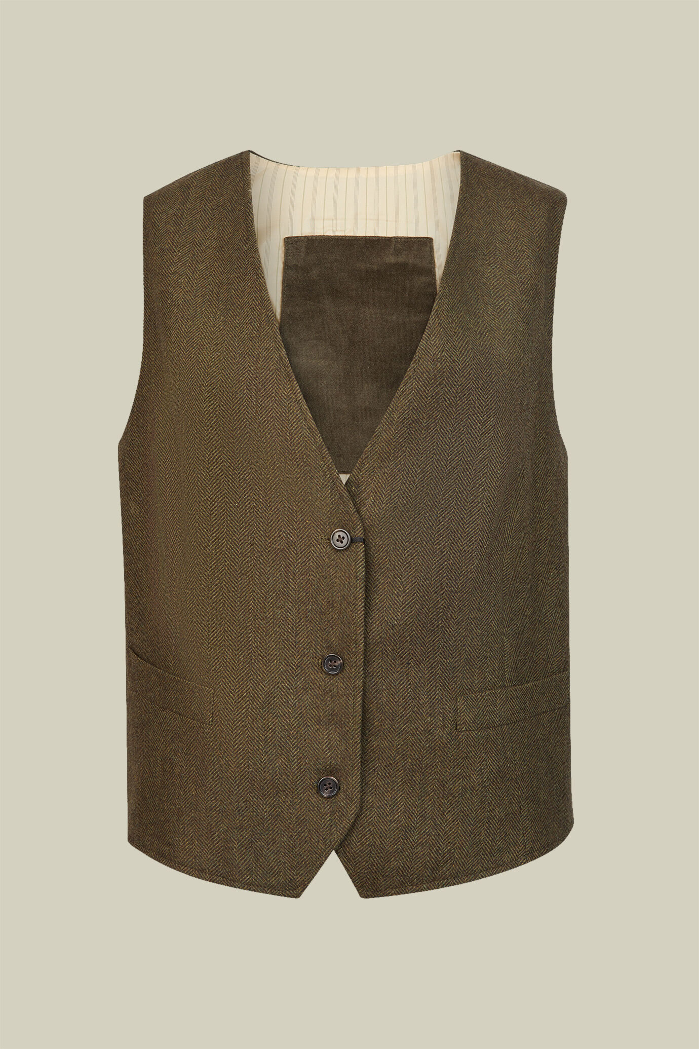 Women's regular fit waistcoat in herringbone wool blend fabric