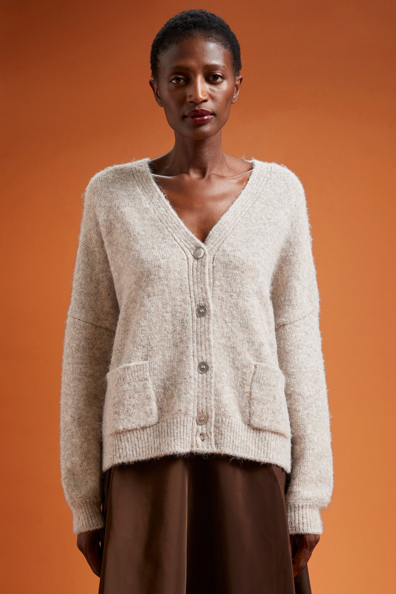 Cardigan Maglia Donna Cardigan In Misto Lana Yak In Maglia Grossa