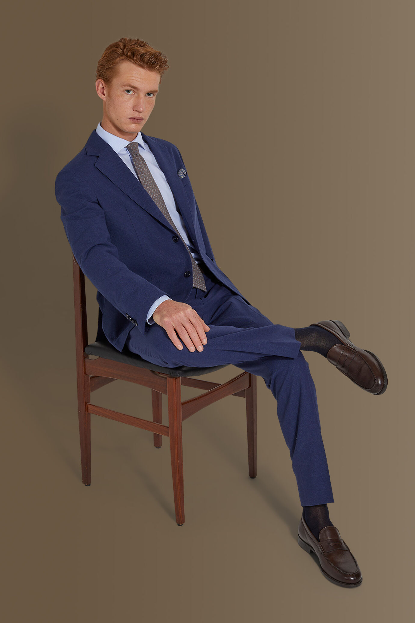 Single breasted suit flat trousers 100% linen made in italy