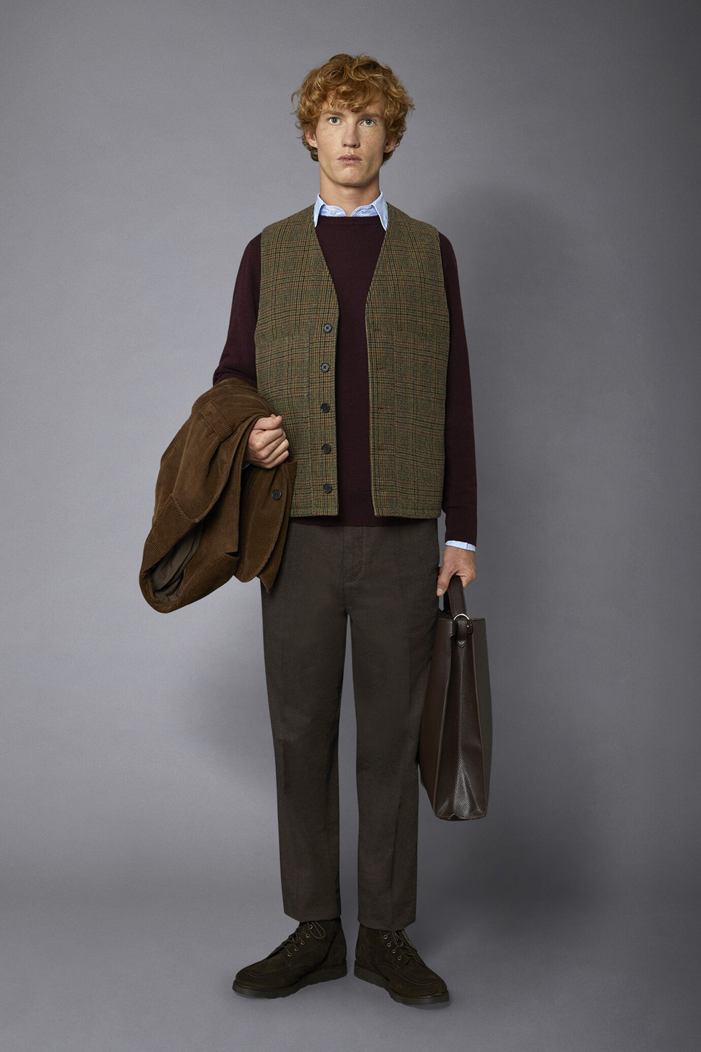 Men's prince of Wales wool blend single-breasted casual v-neck regular fit waistcoat image number 0