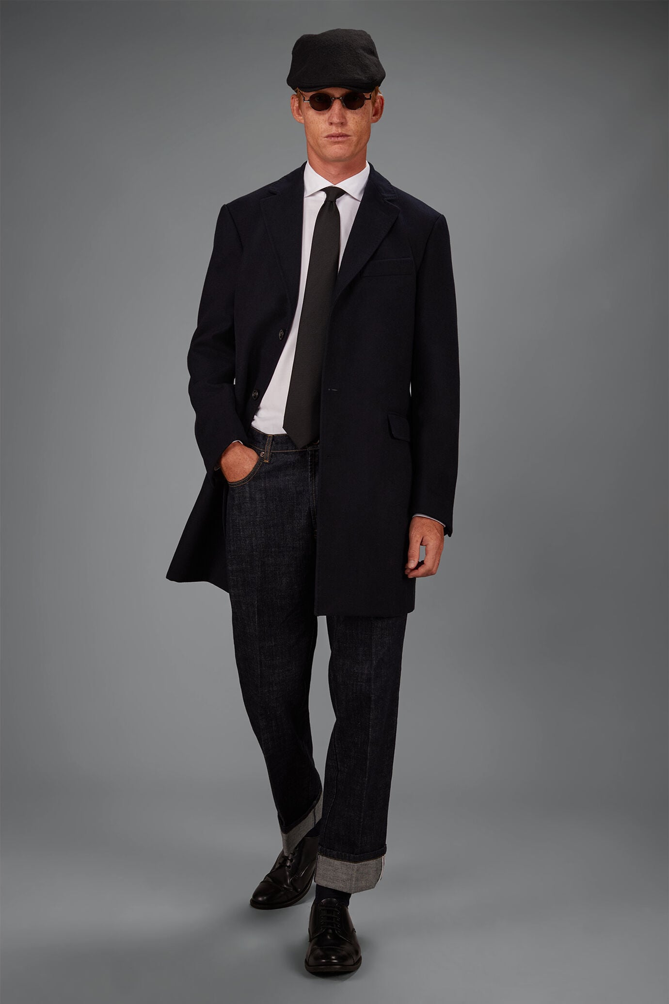 Manteau homme Chesterfield crois&eacute; simple en tissu velours coupe r&eacute;guli&egrave;re