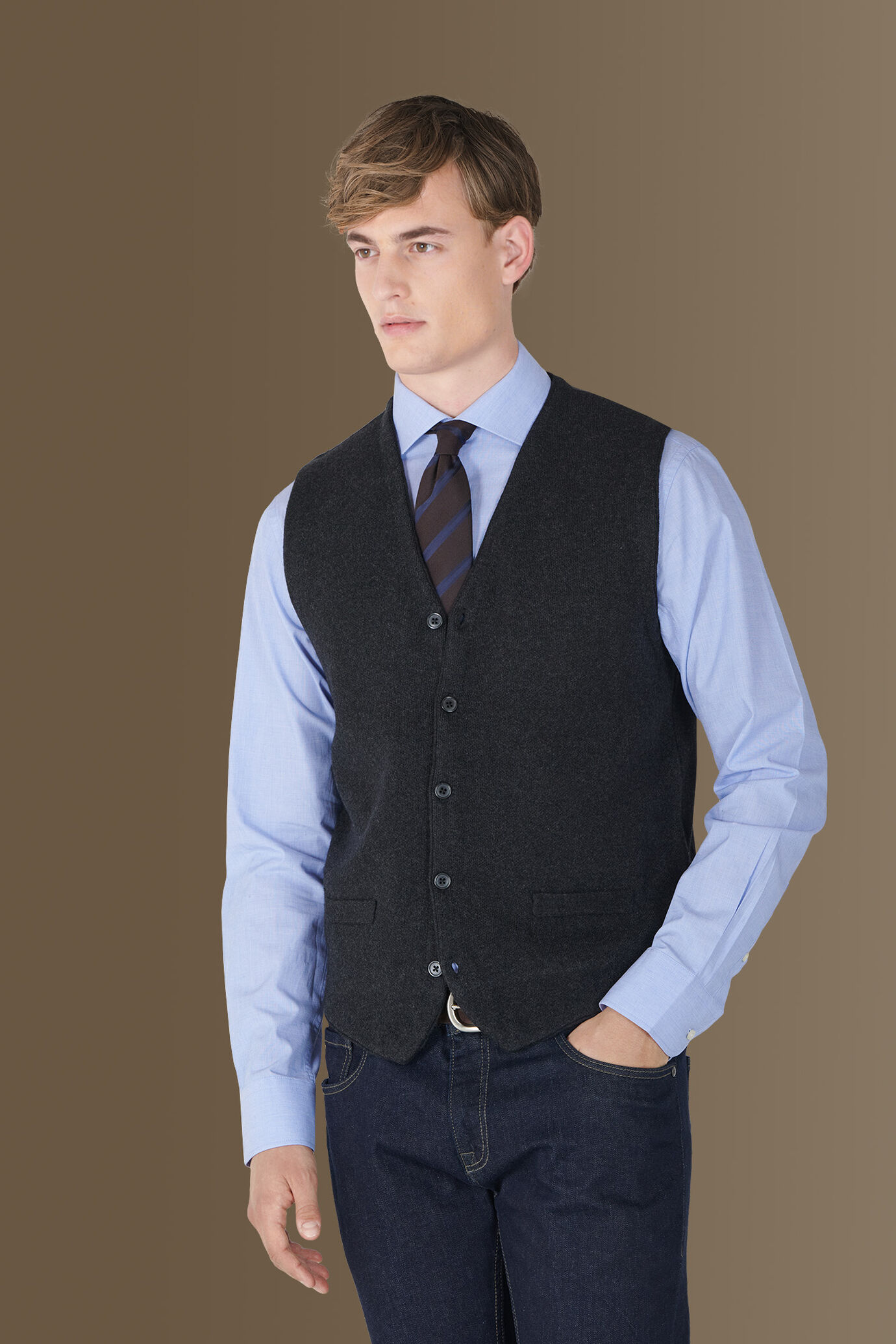 Gilet monopetto in maglia misto lana e cotone image number 0