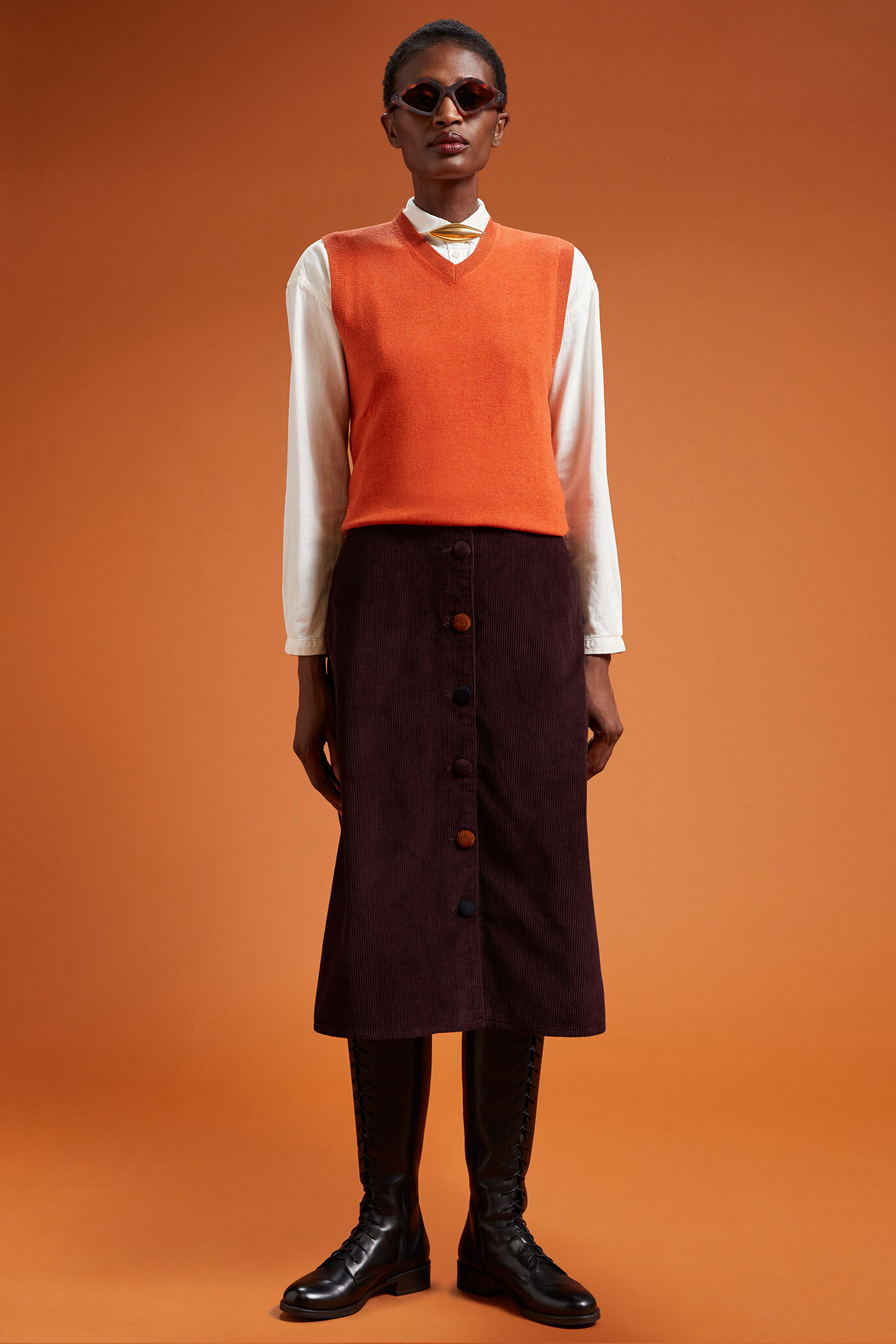 Gilet donna in maglia con scollo a v misto lana e cachemire regular fit image number 1