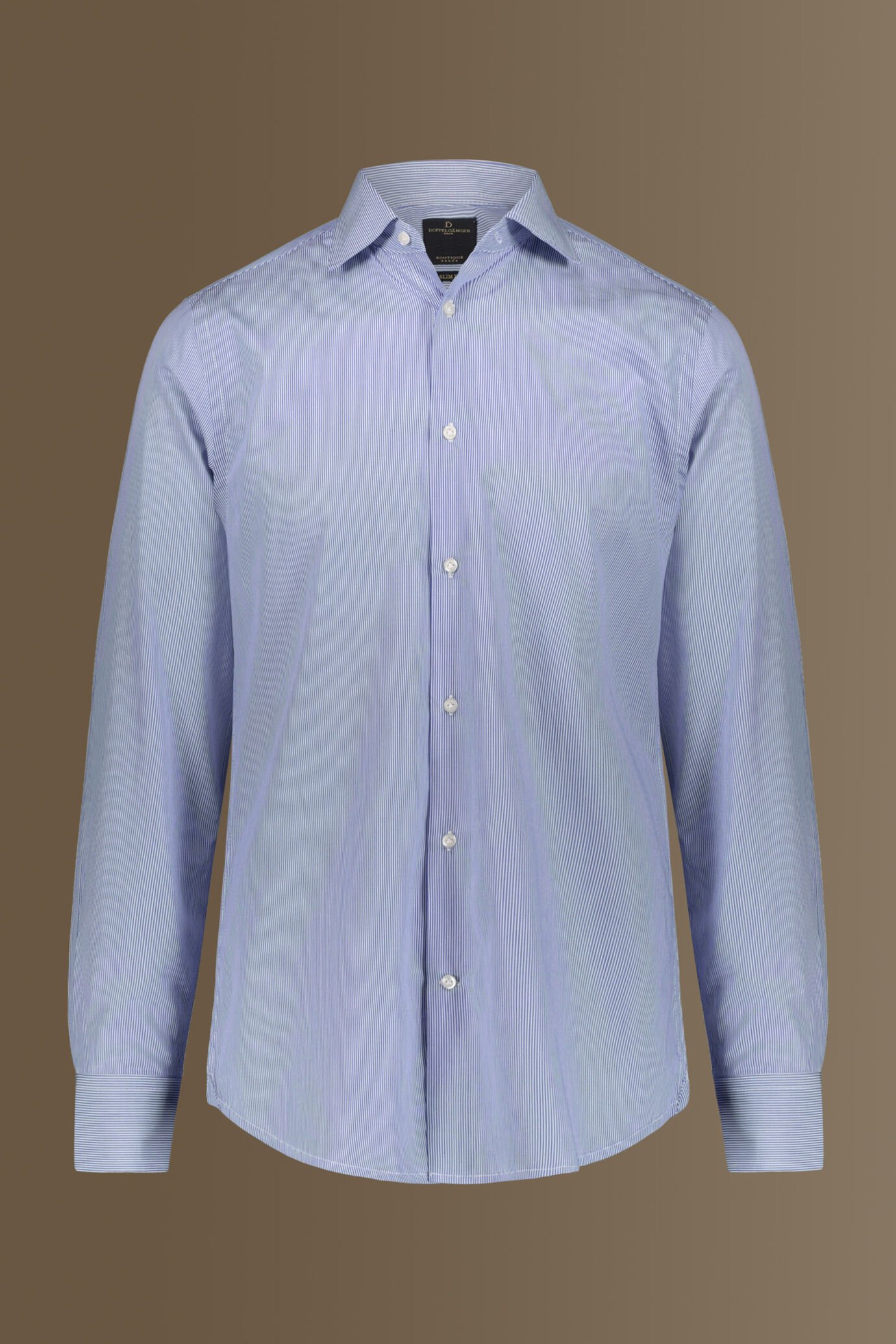 Camicia classica collo francese tinto filo a righe strette uomo image number 3