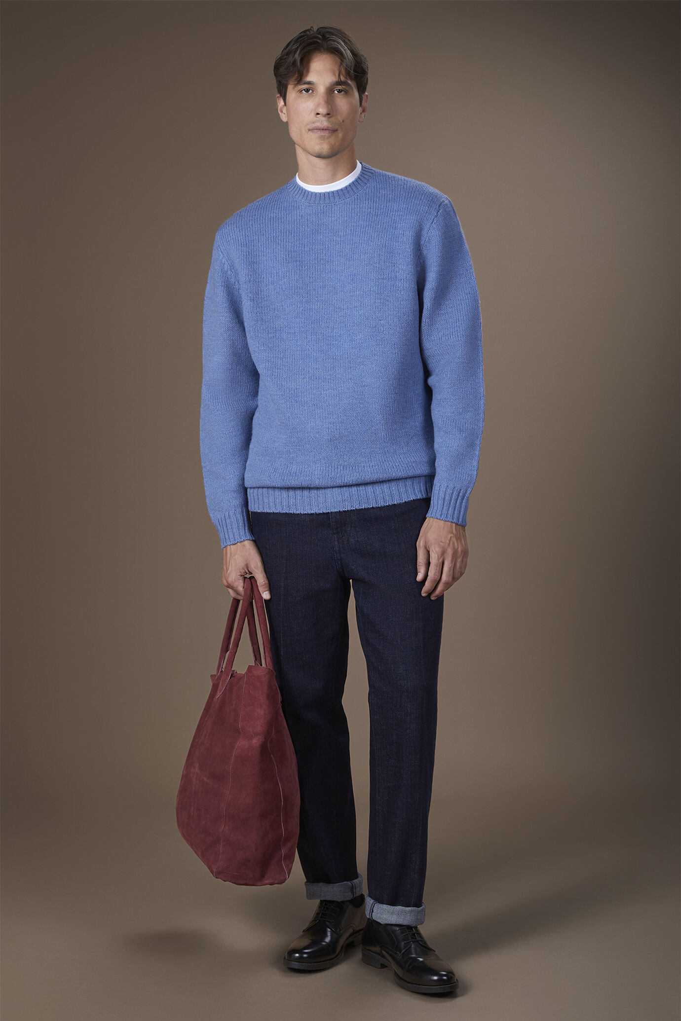 Pull homme à col rond, 100% laine, coupe classique image number 1