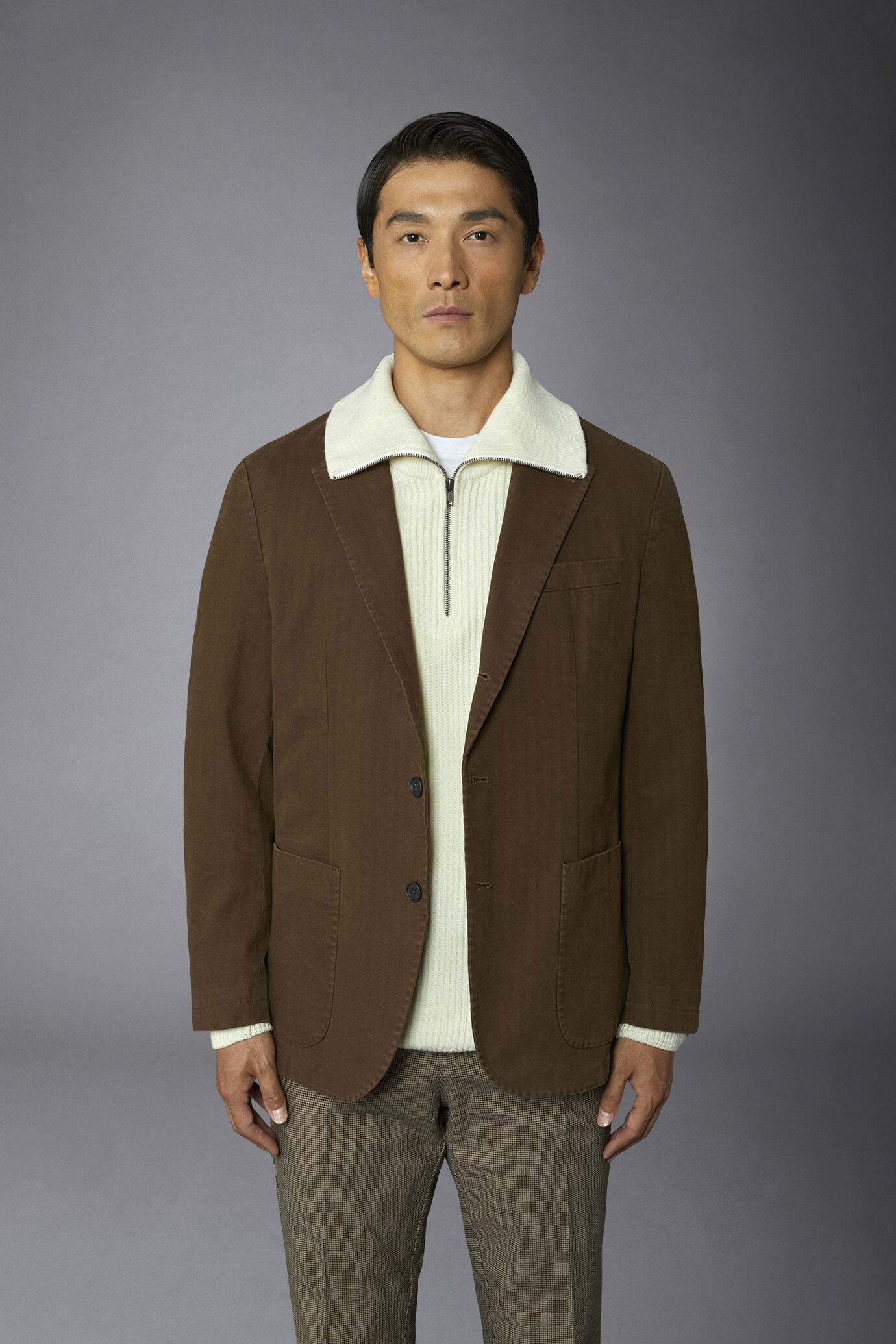 Men's single-breasted jacket with patch pocket harringbone design regular fit image number 2