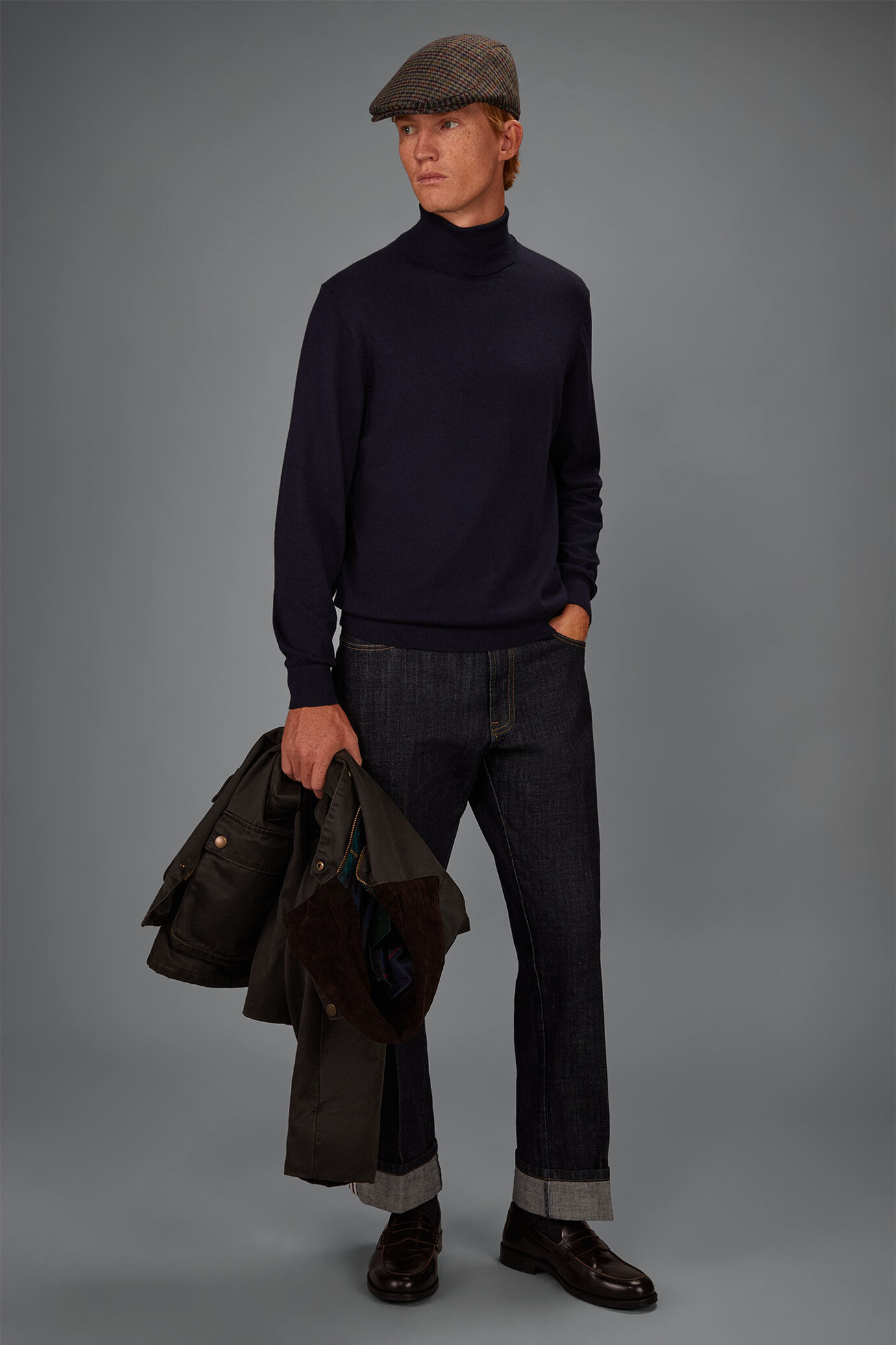 Men's regular fit high neck jumper in wool and cotton image number 0