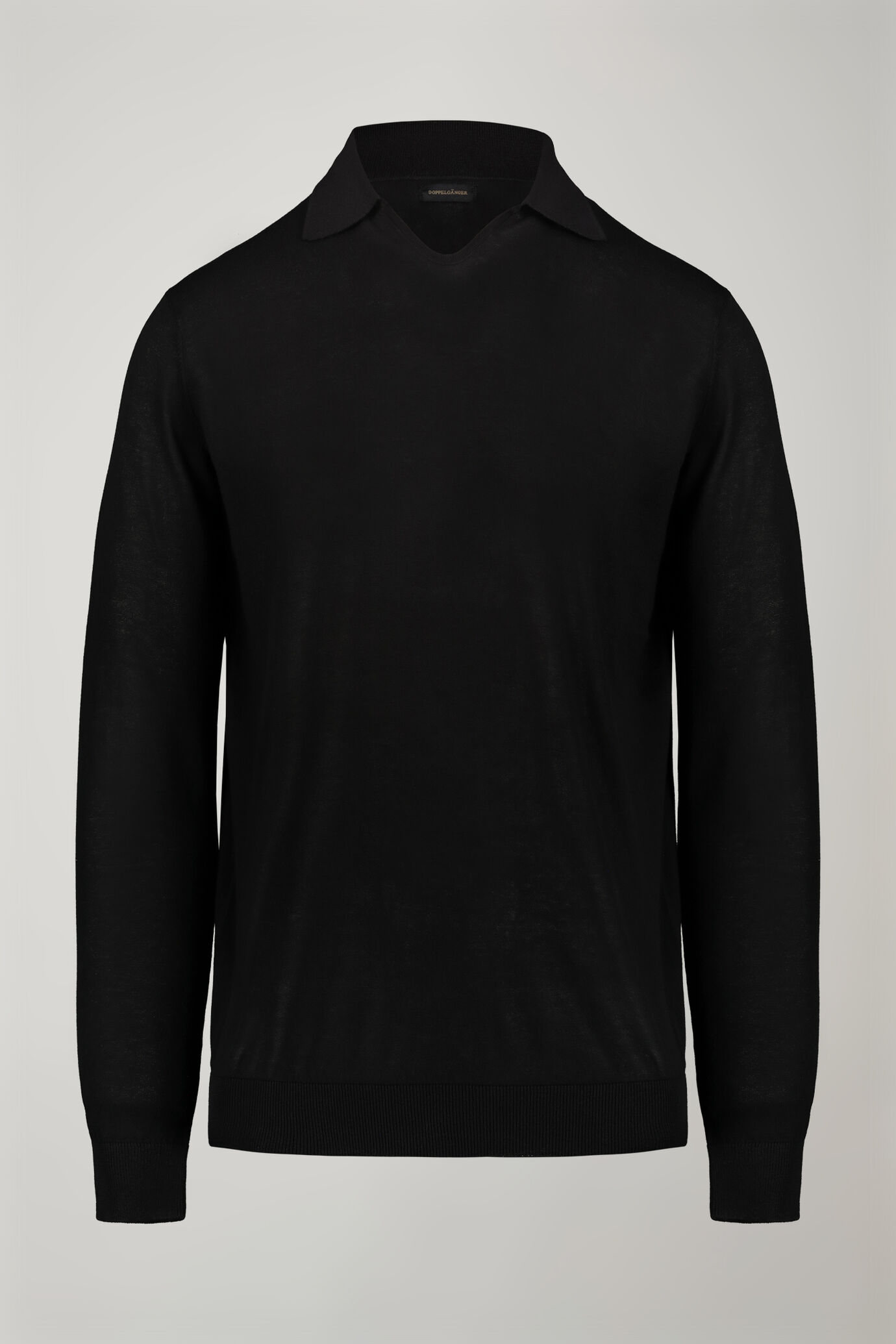 Herren-Poloshirt mit V-Ausschnitt aus 100 % Baumwollstrick und langen Ärmeln in normaler Passform image number 6