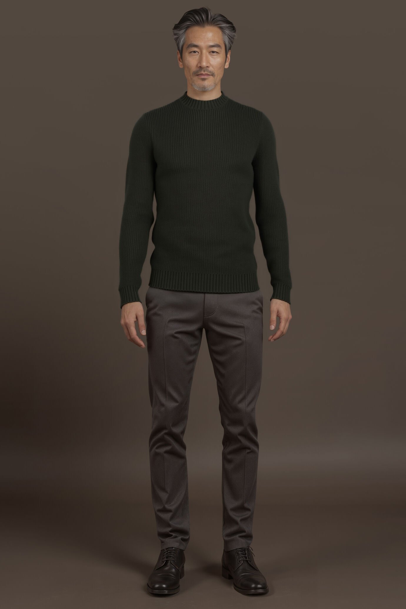 Pull à col rond en côtes anglaises coupe regular fit