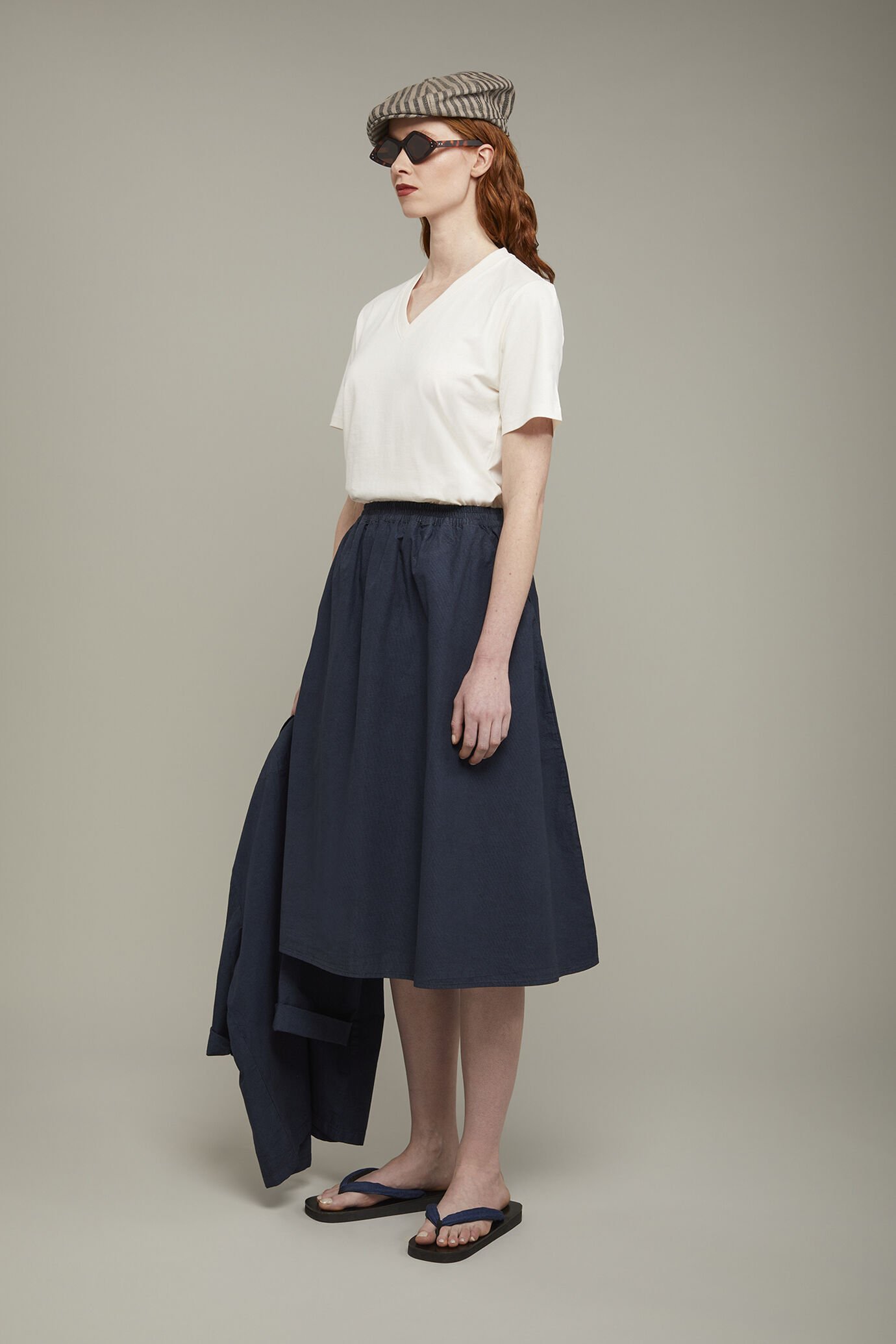 Women’s flared skirt 100% cotton elastic waist microcheck regular fit image number 1