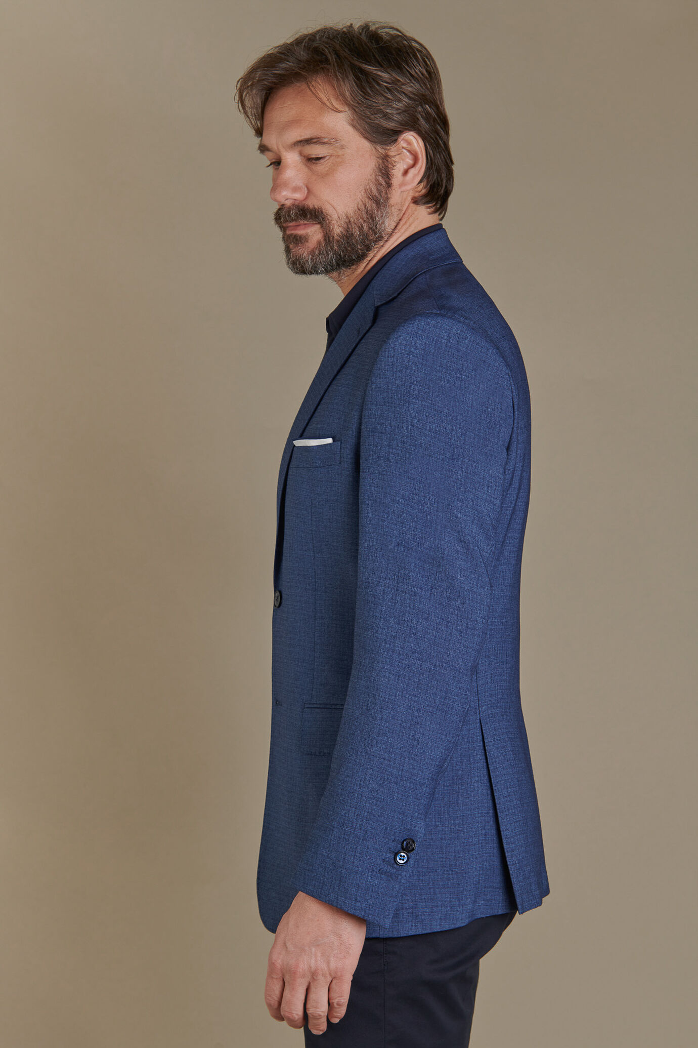 Single breasted jacket flap pockets fabric slub stretch image number 1