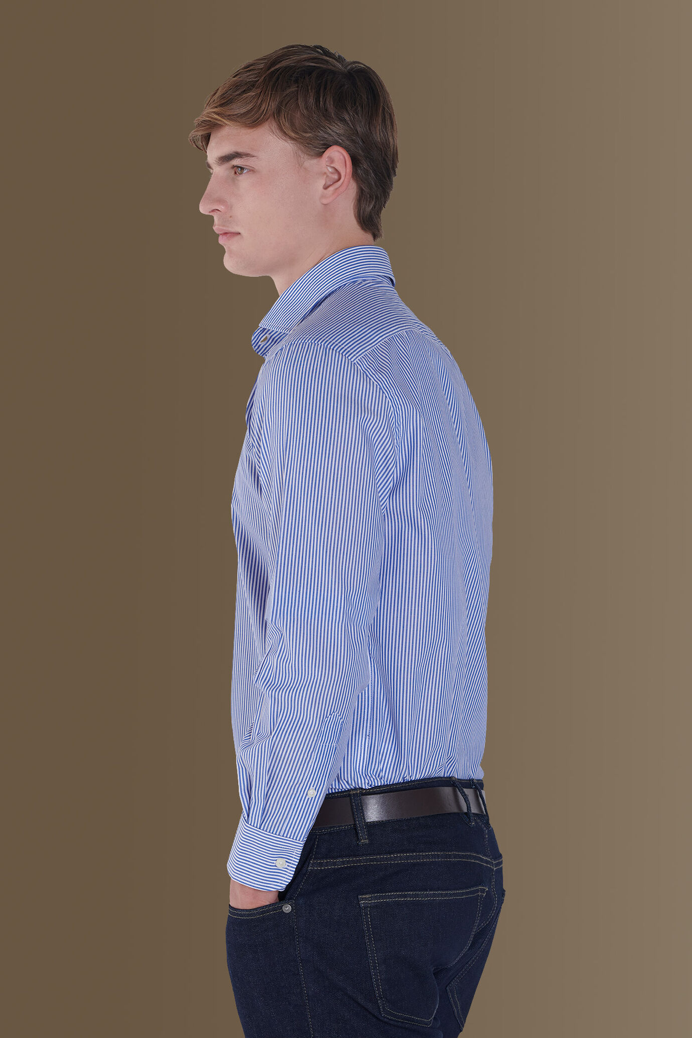 Camicia classica uomo righe blue collo francese image number 3