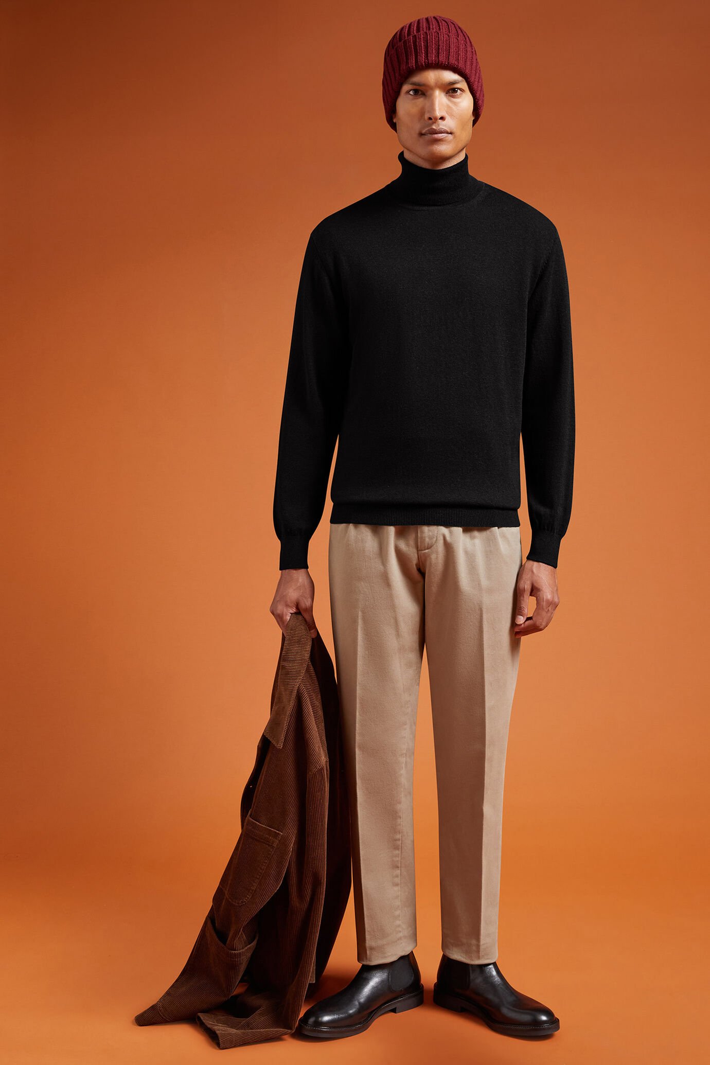Pull homme à col montant, en laine et coton, coupe classique image number 1