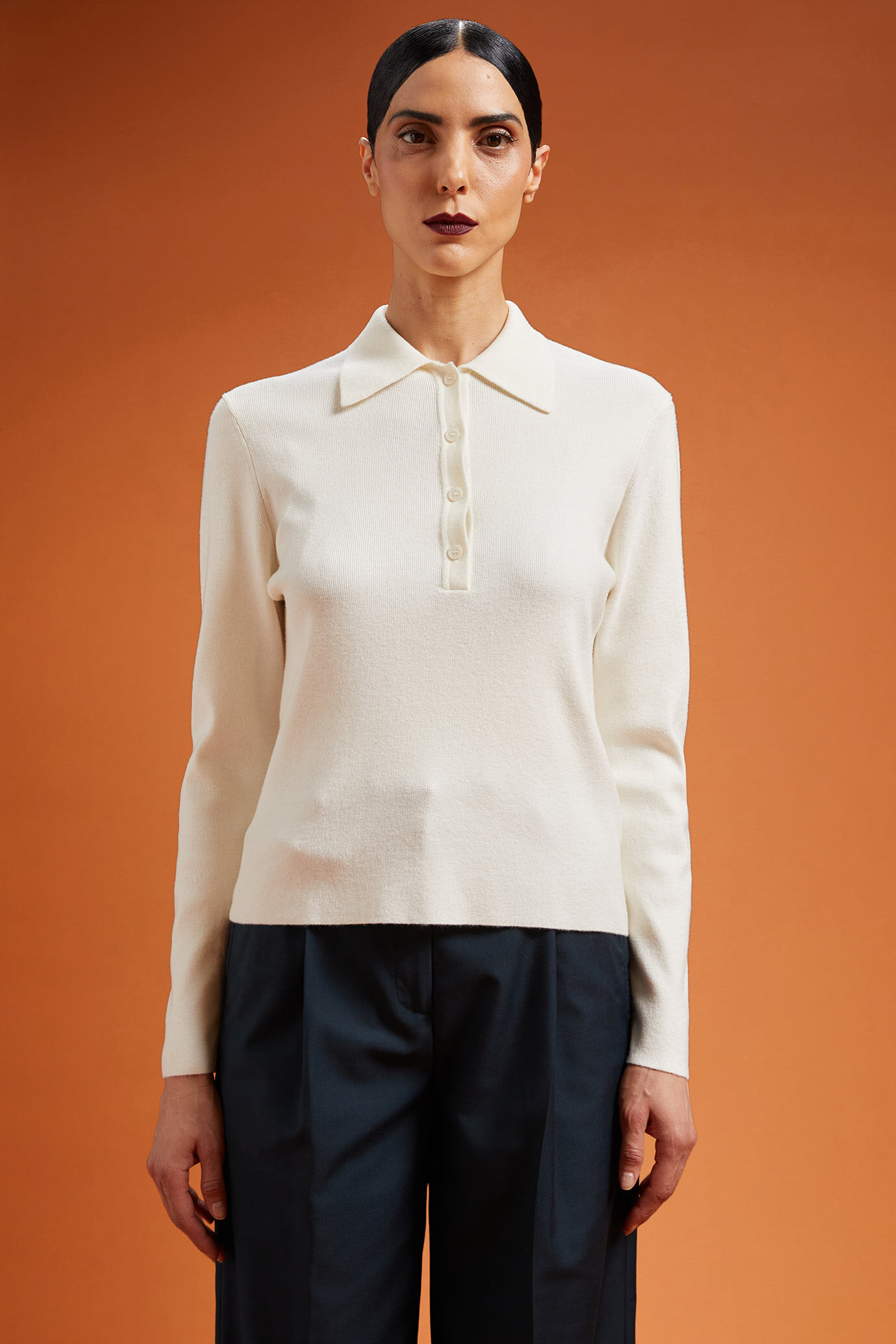 Polo pour femme, manches longues, coupe classique image number 0