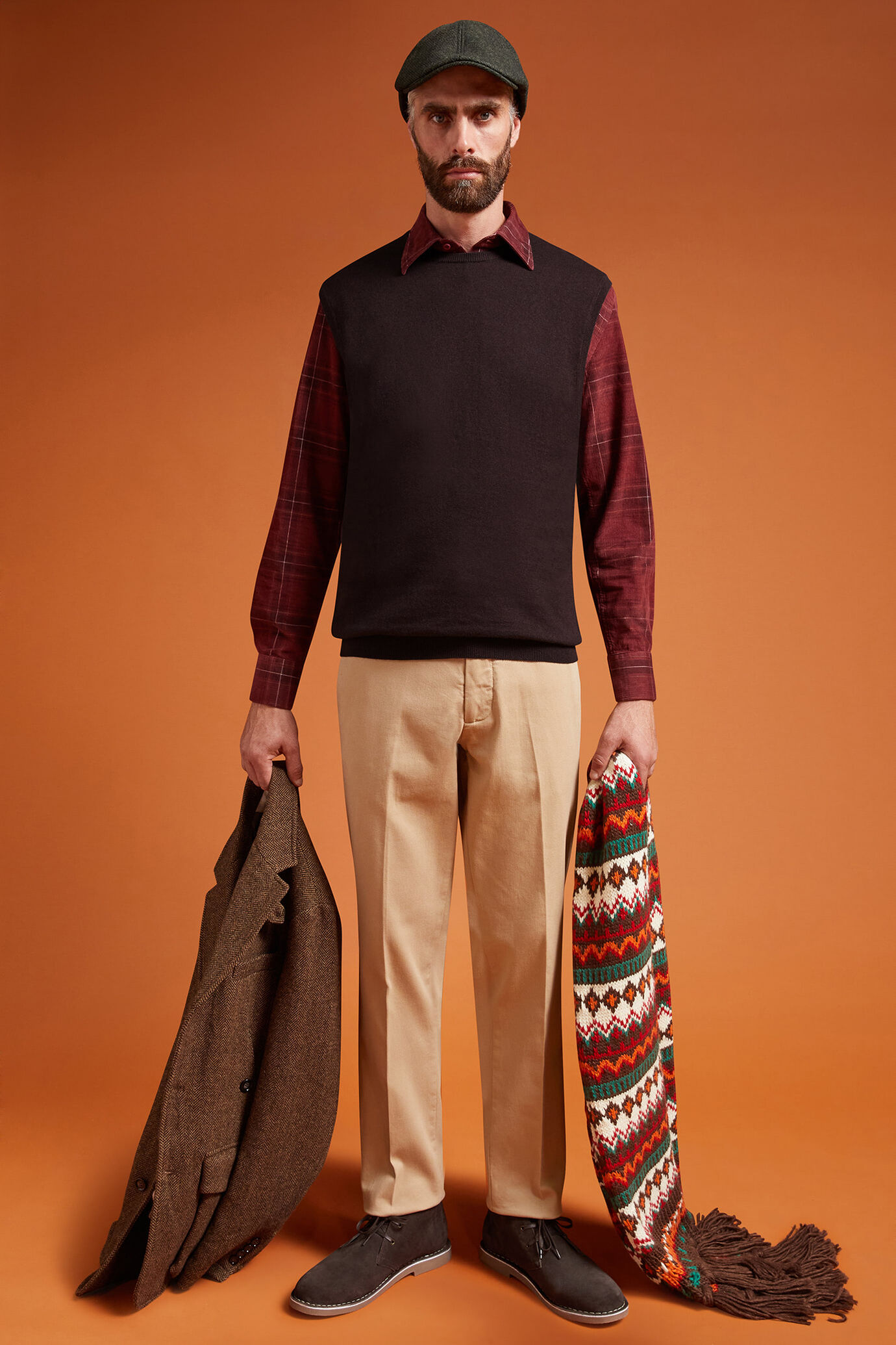 Men's regular fit crew neck tank top in wool and cotton image number 1