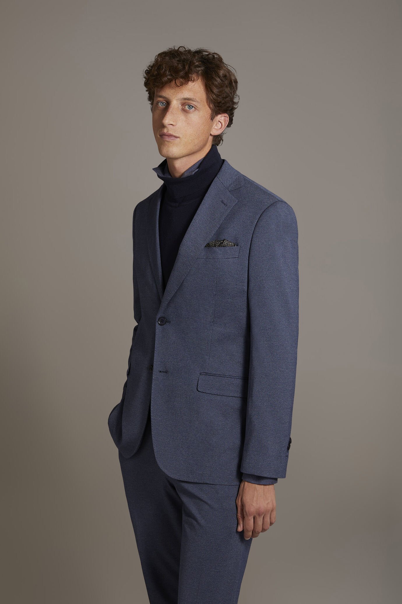 Regular fit single-breasted suit in solid colour jersey fabric image number 2