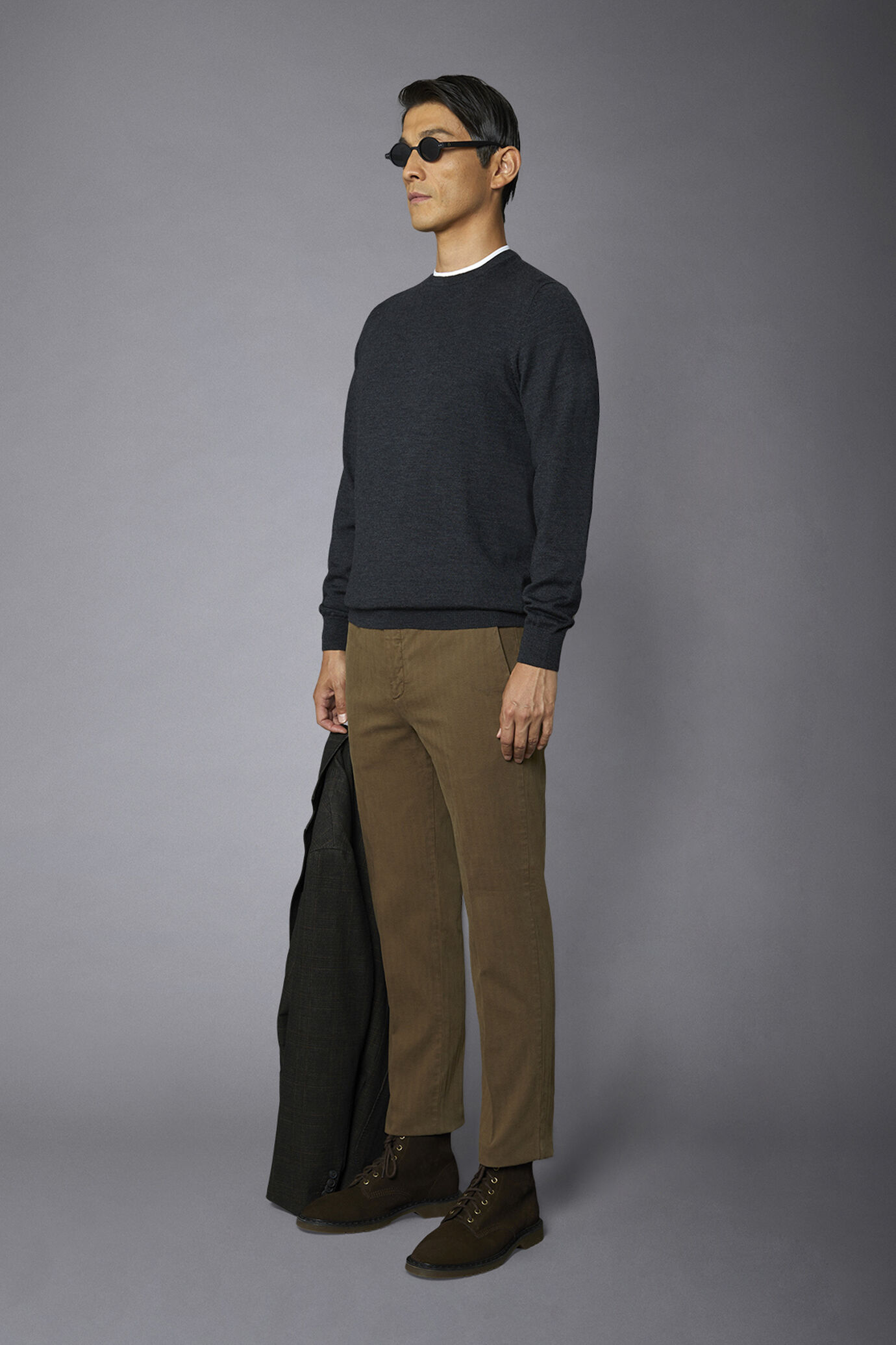 Men's classic pants regular fit herringbone fabric construction image number 1