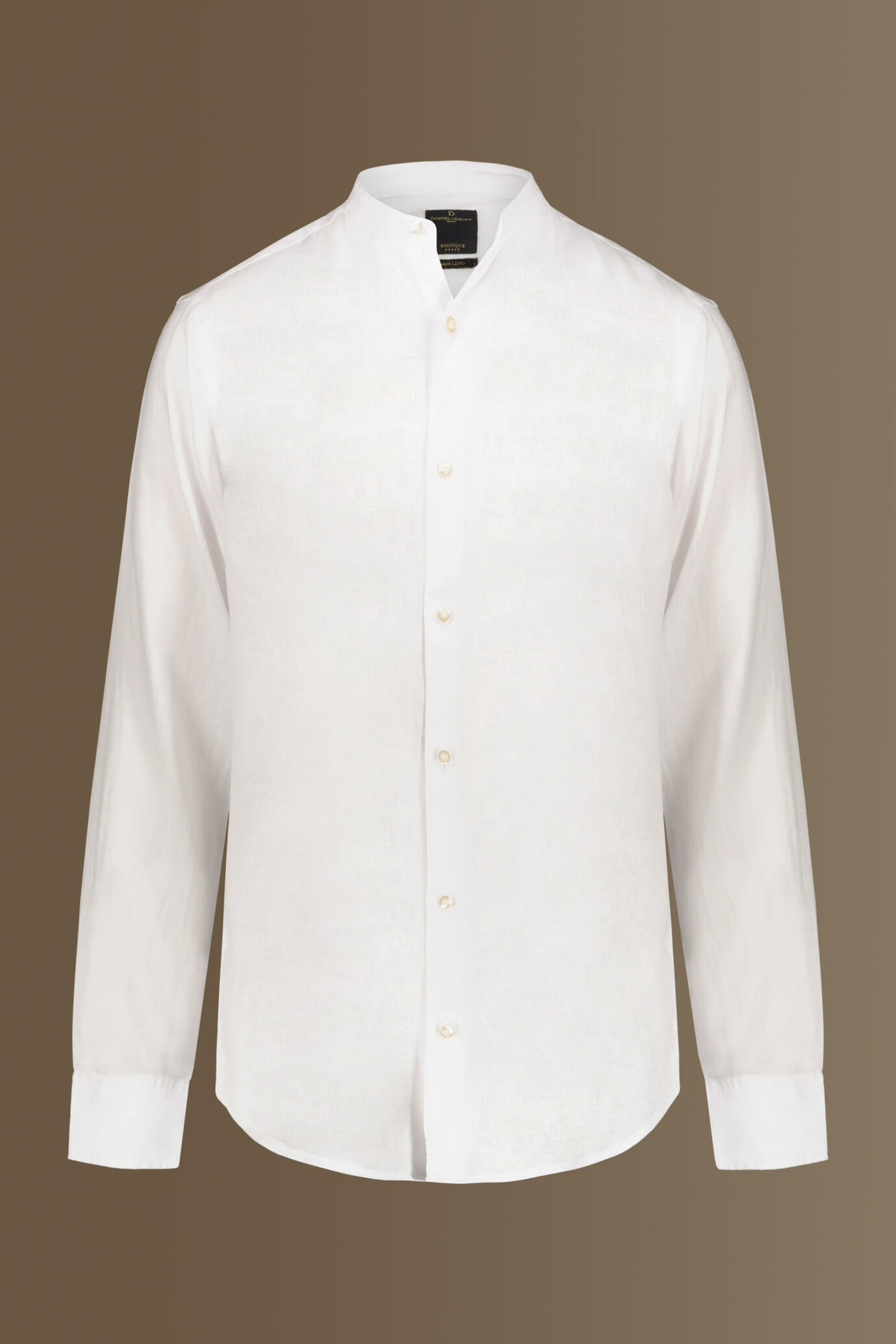 Camicia casual collo coreano 100% lino tinta unita uomo image number 3