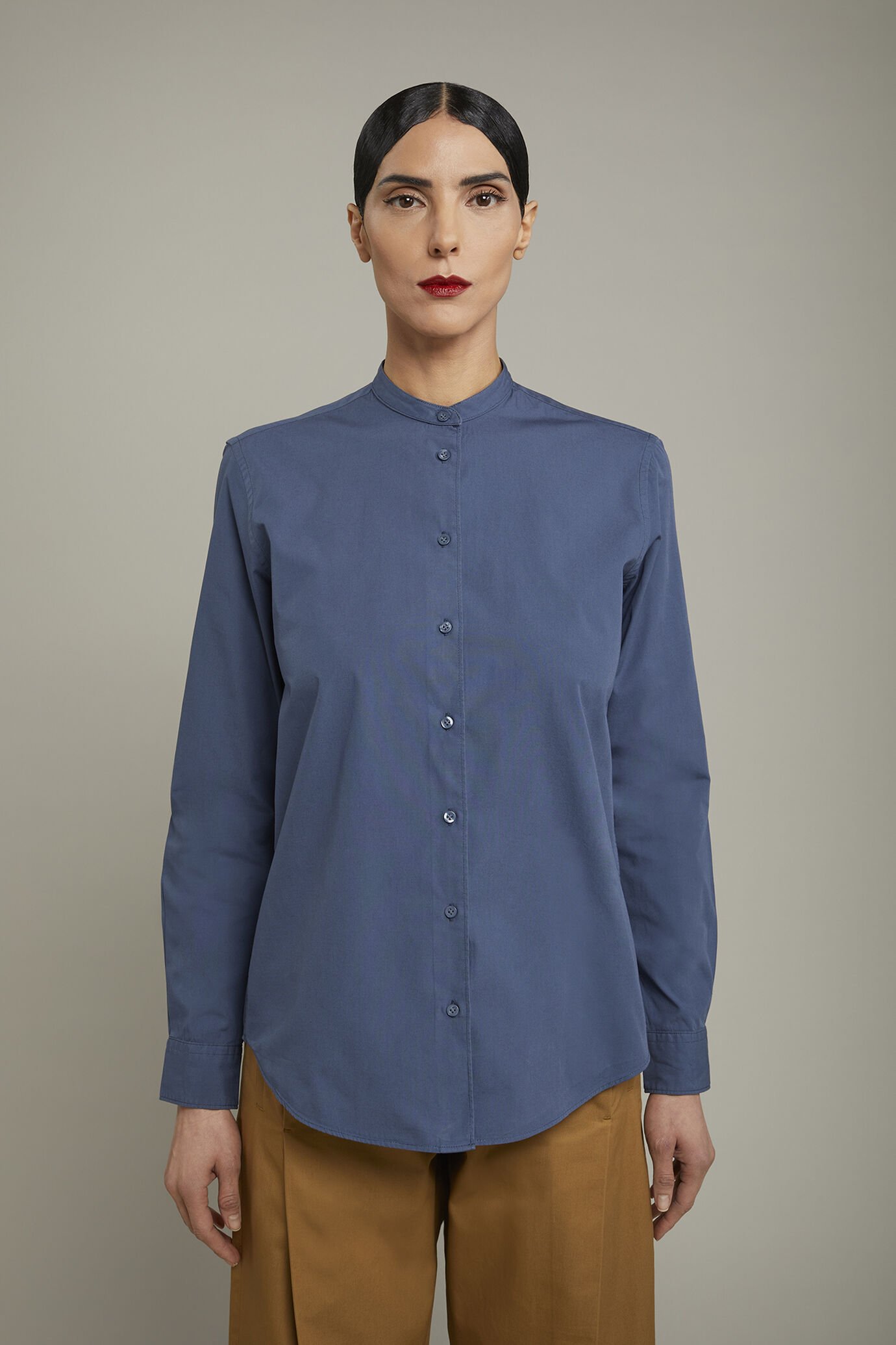 Chemise femme à col mao en 100 % coton
