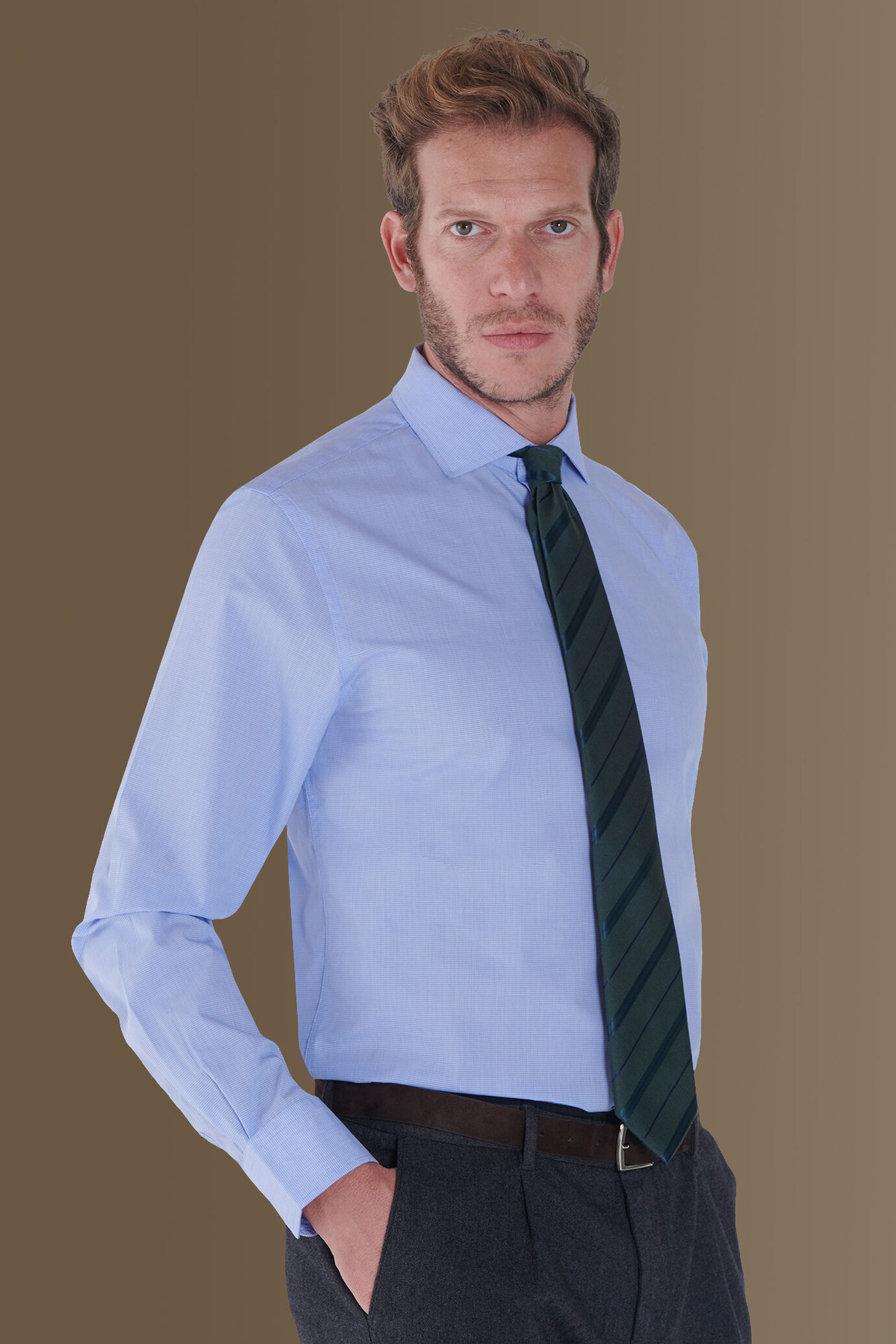 Camicia uomo collo francese pied de poule sky image number 0
