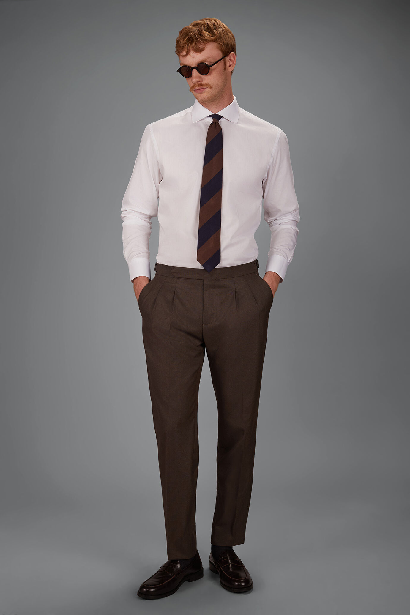 Camicia classica uomo 100% cotone collo francese tinta unita twill