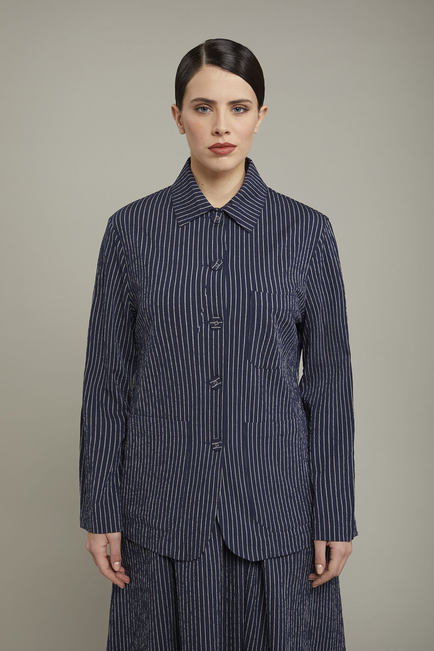 Giacca donna gessata in cotone stretch regular fit image number 2