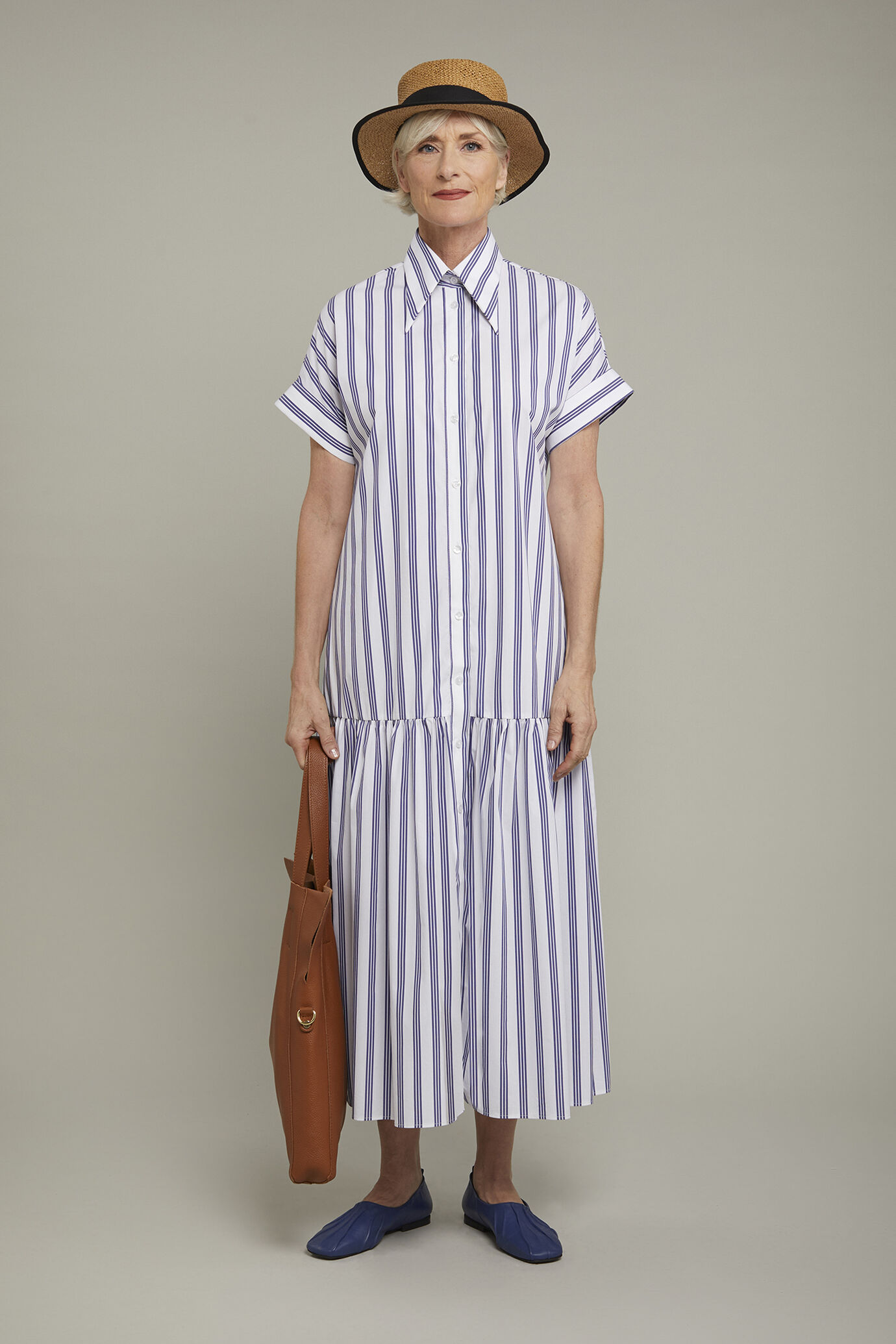 Robe femme en coton stretch &agrave; motif ray&eacute; coupe r&eacute;guli&egrave;re image number 0