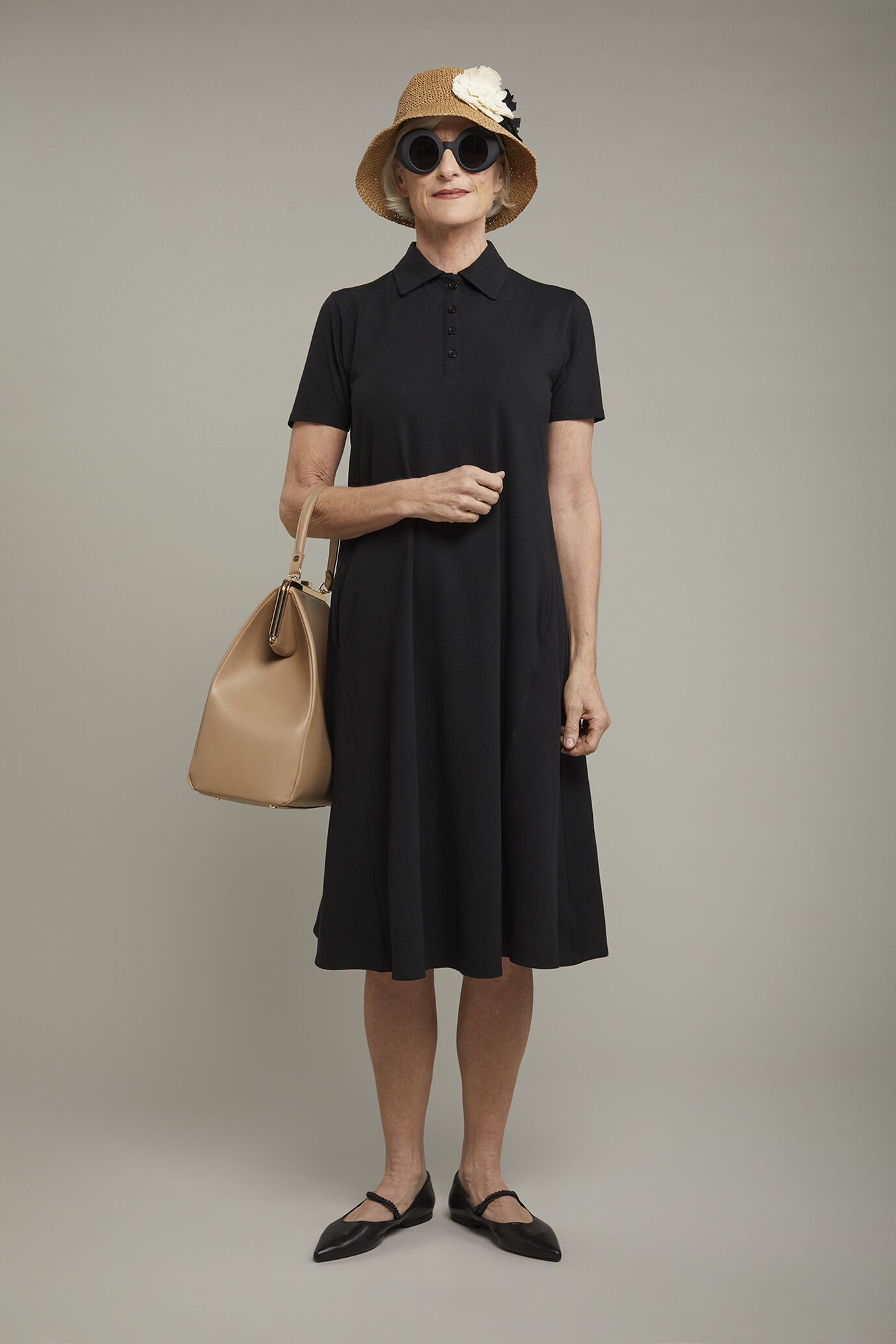 Women’s Short Sleeve Polo Neck Midi Dress in Stretch Cotton Jersey Regular Fit