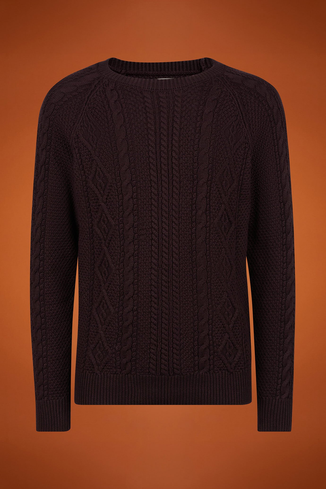 Men's regular fit cable knit jumper in 100% cotton with a crew neck image number 4