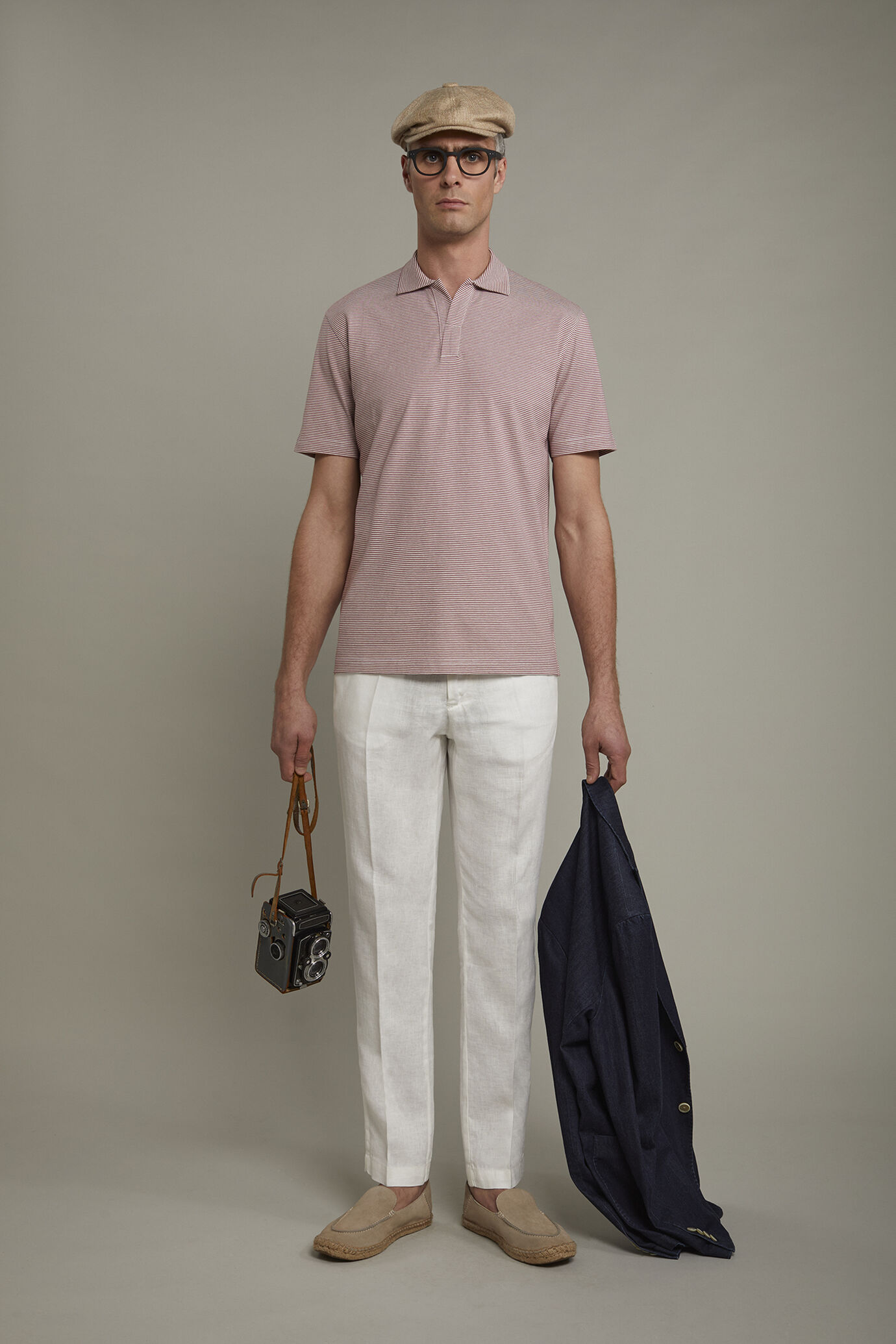 Polo homme &agrave; manches courtes et col derby sans boutons, tissu 100&nbsp;% coton &agrave; fines rayures coupe r&eacute;guli&egrave;re image number 0