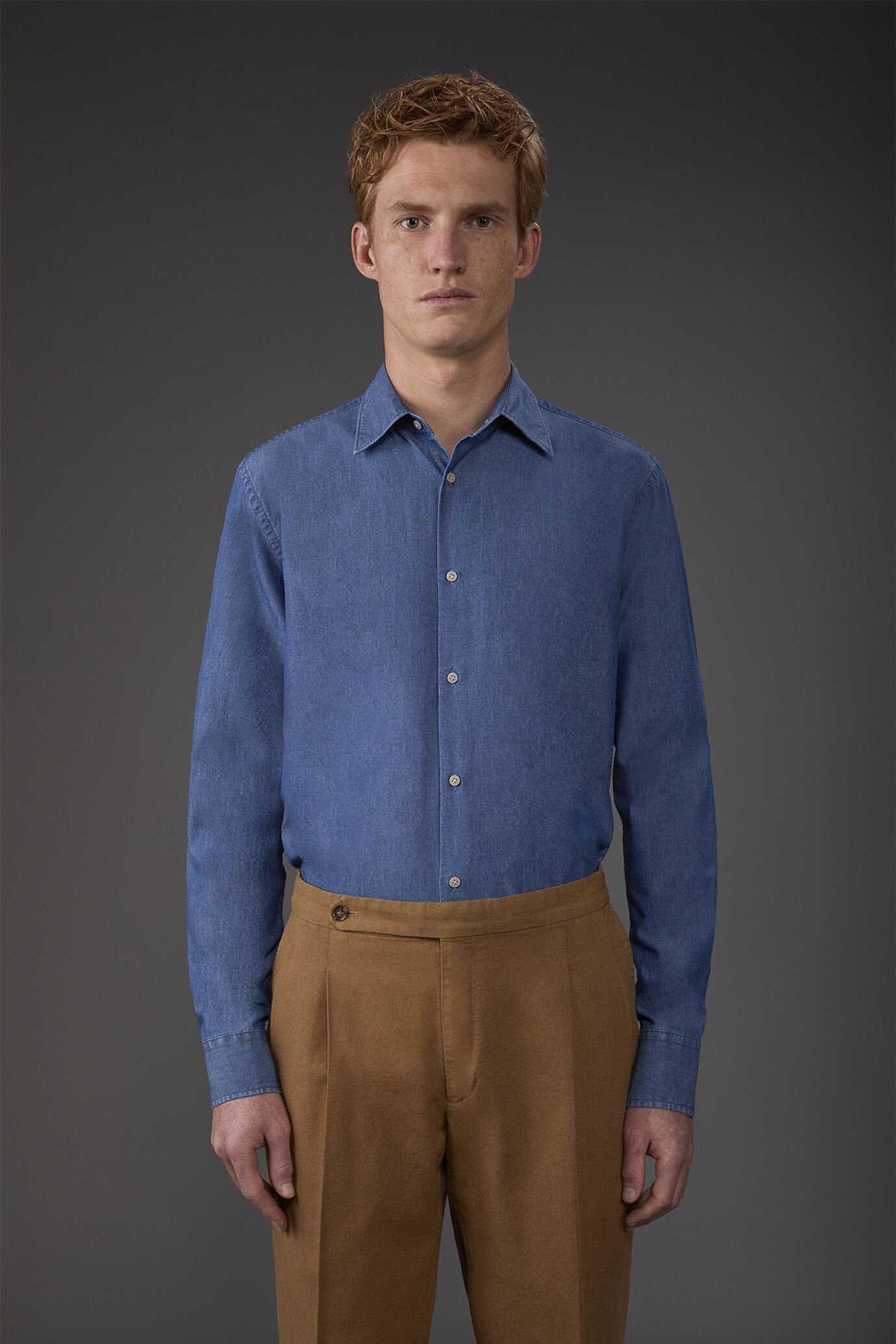 Chemise décontractée pour homme à col classique, tissu chambray