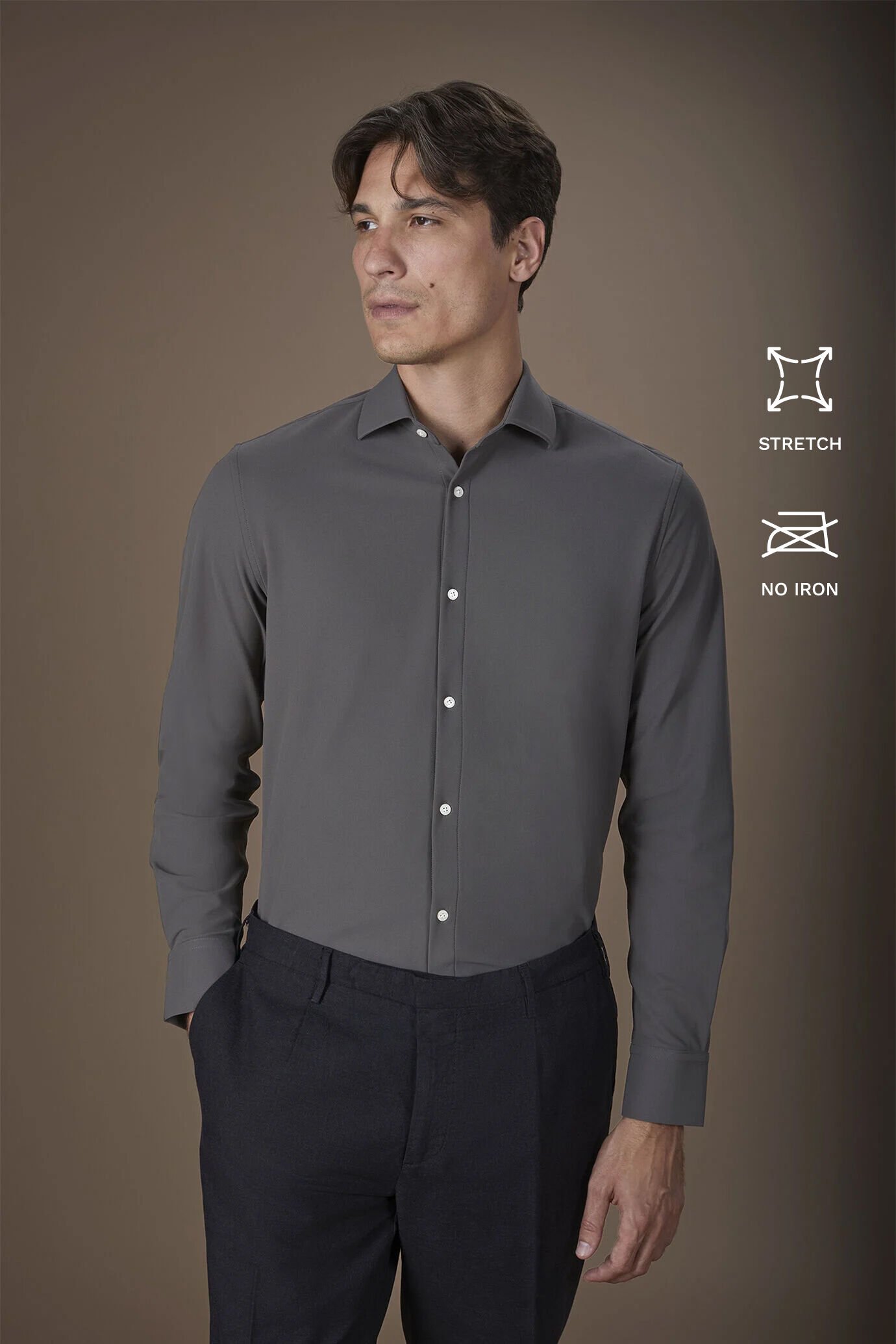 Camicia uomo stretch con collo classico in tessuto Oxford no-stiro image number 0
