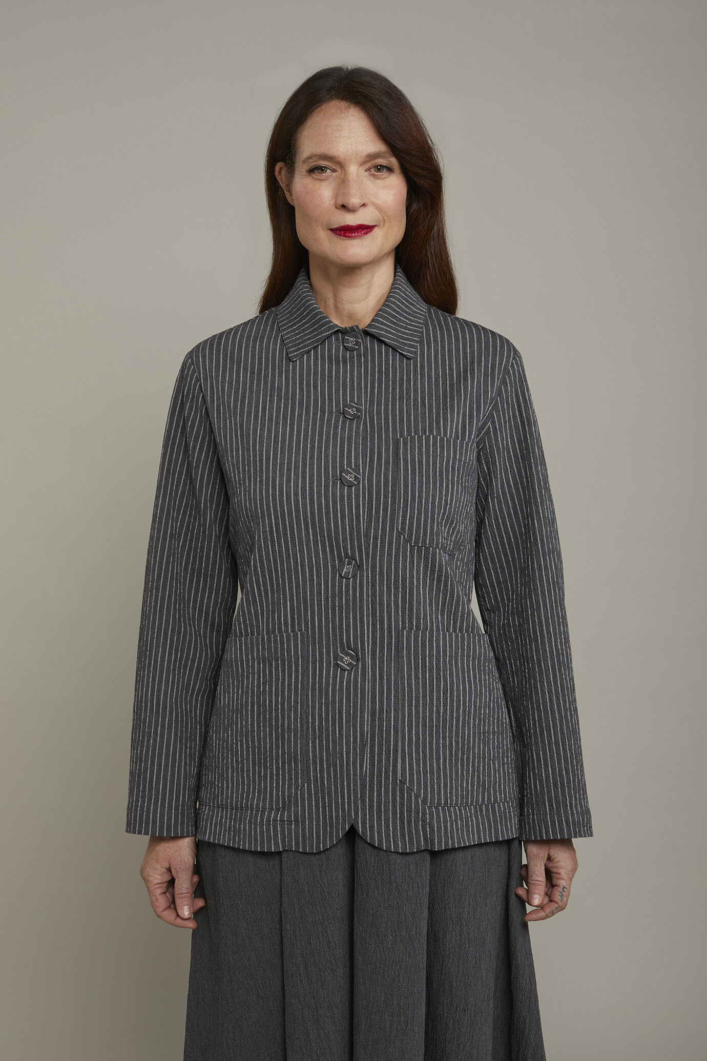 Giacca donna gessata in cotone stretch regular fit image number 2