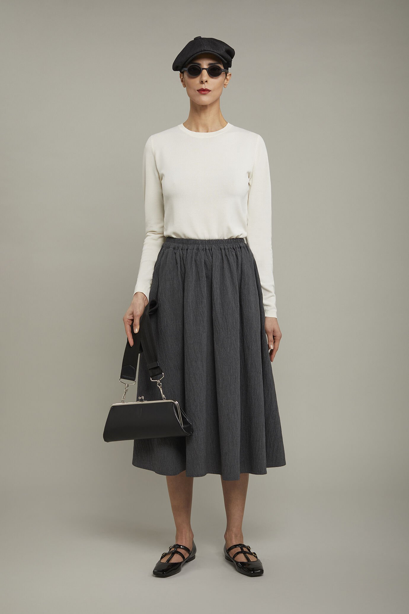 Gonna donna in cotone goffrato tinta unita regular fit image number 0
