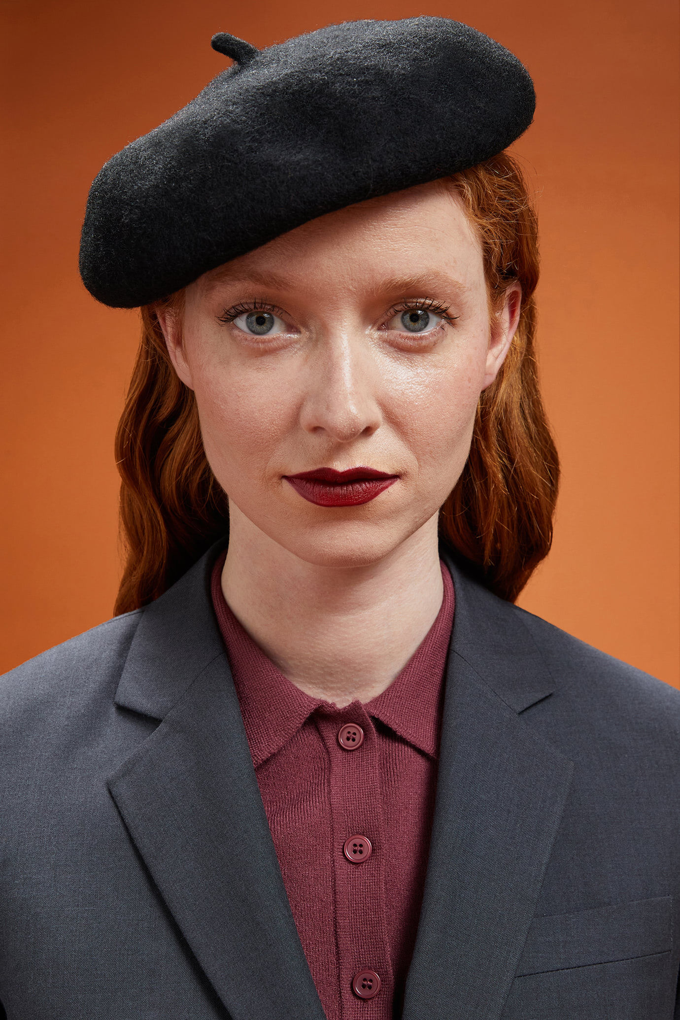 Women's plain wool blend beret image number 1