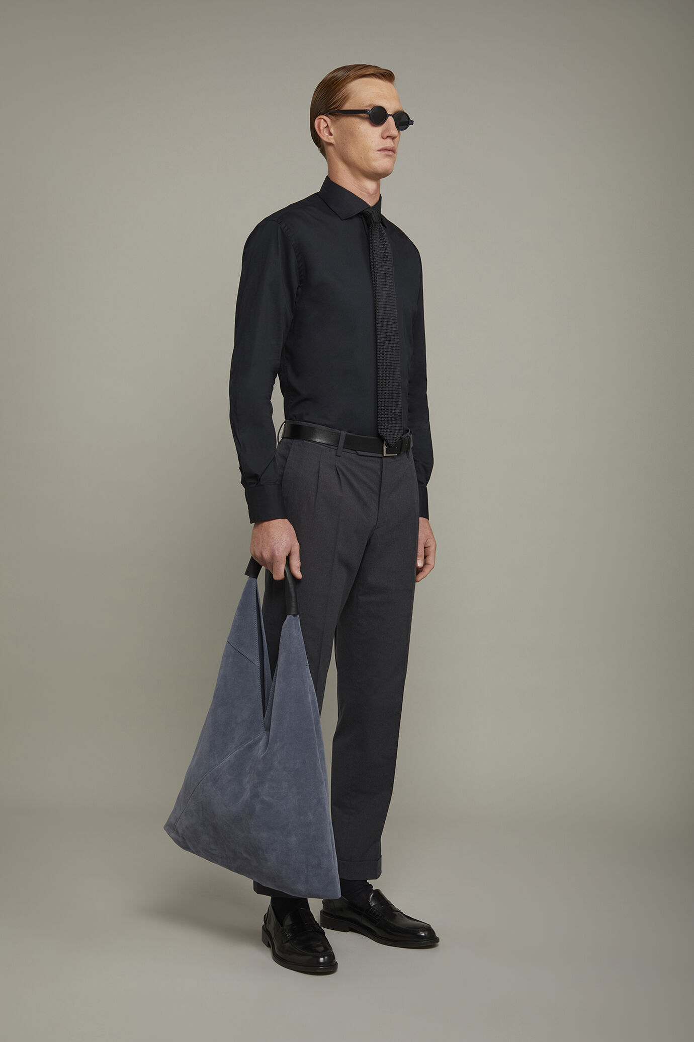 Men's French collar classic shirt stretch slub fabric image number 1