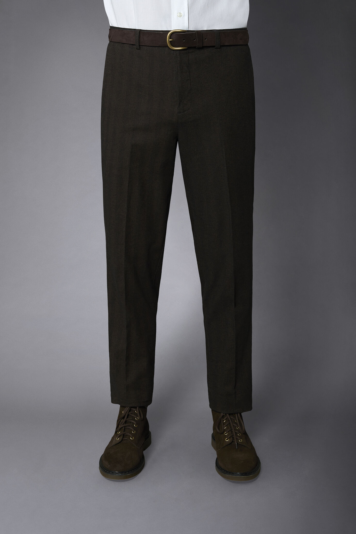 Pantalone uomo senza pinces in cotone stretch tessuto lavato disegno herringbone regular fit image number 3