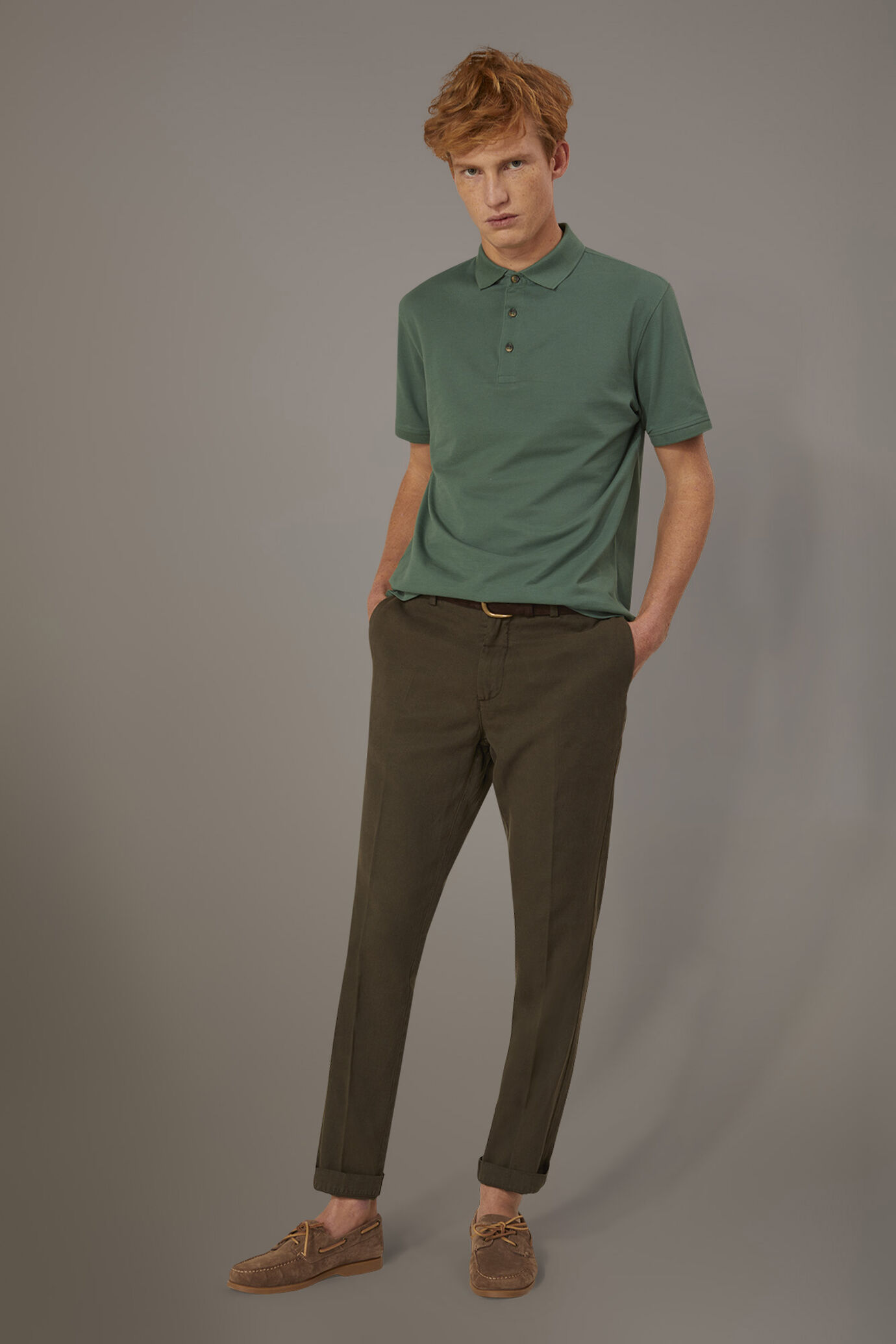Regular fit linen blend chino trousers twill construction
