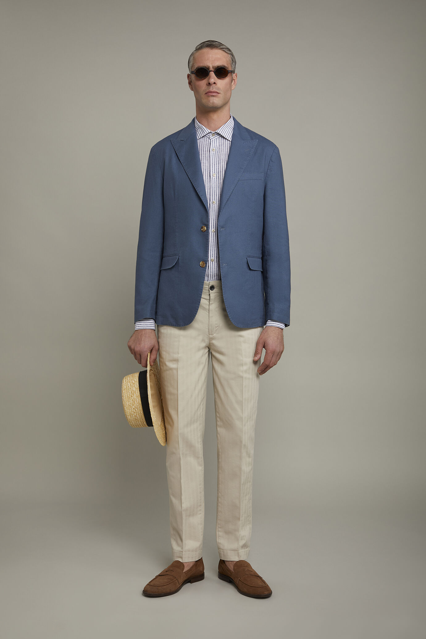 Men's single-breasted unlined linen and cotton blazer with regular fit lapels image number 0