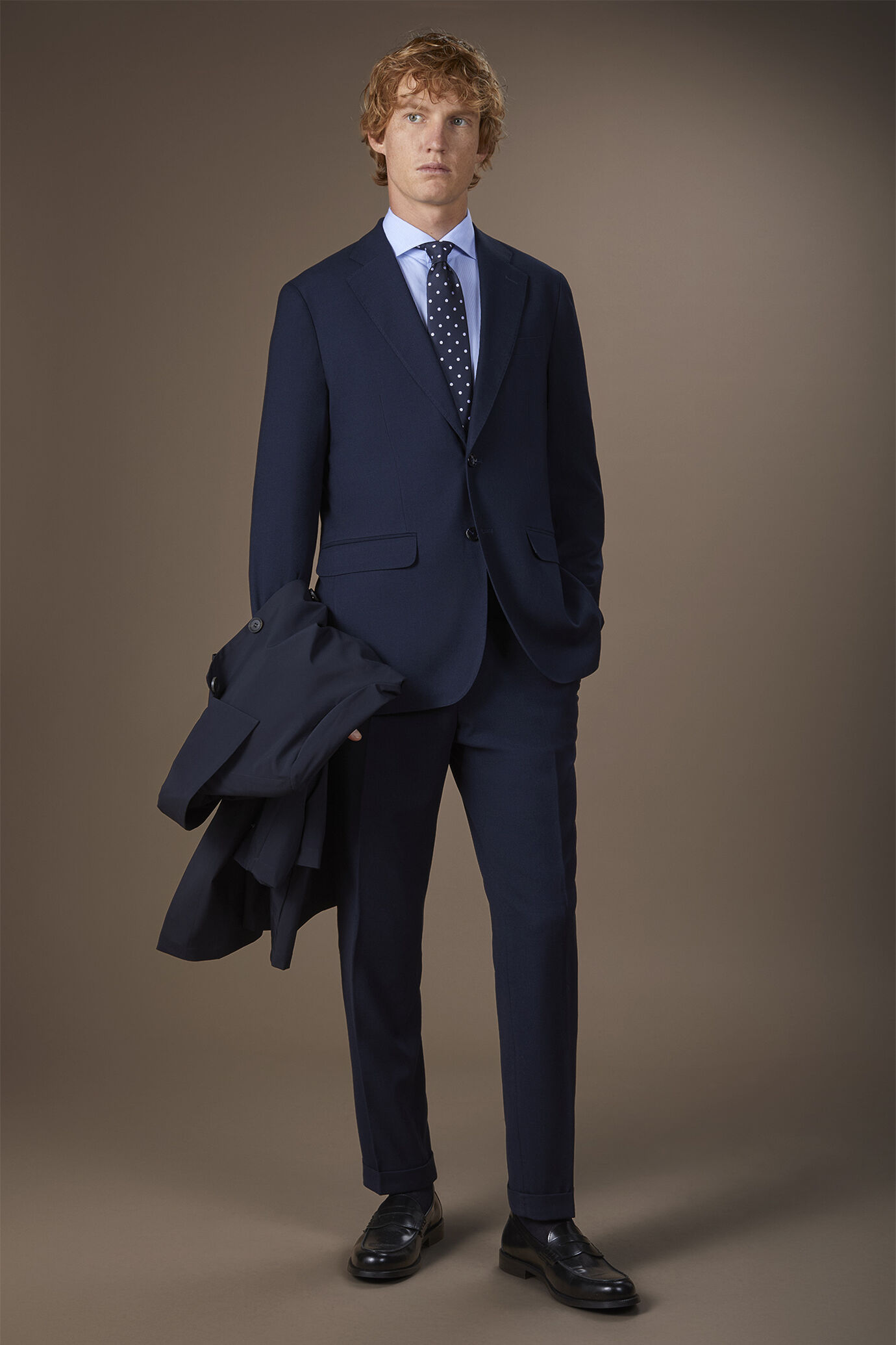 Men's regular fit single-breasted suit in birdseye fabric