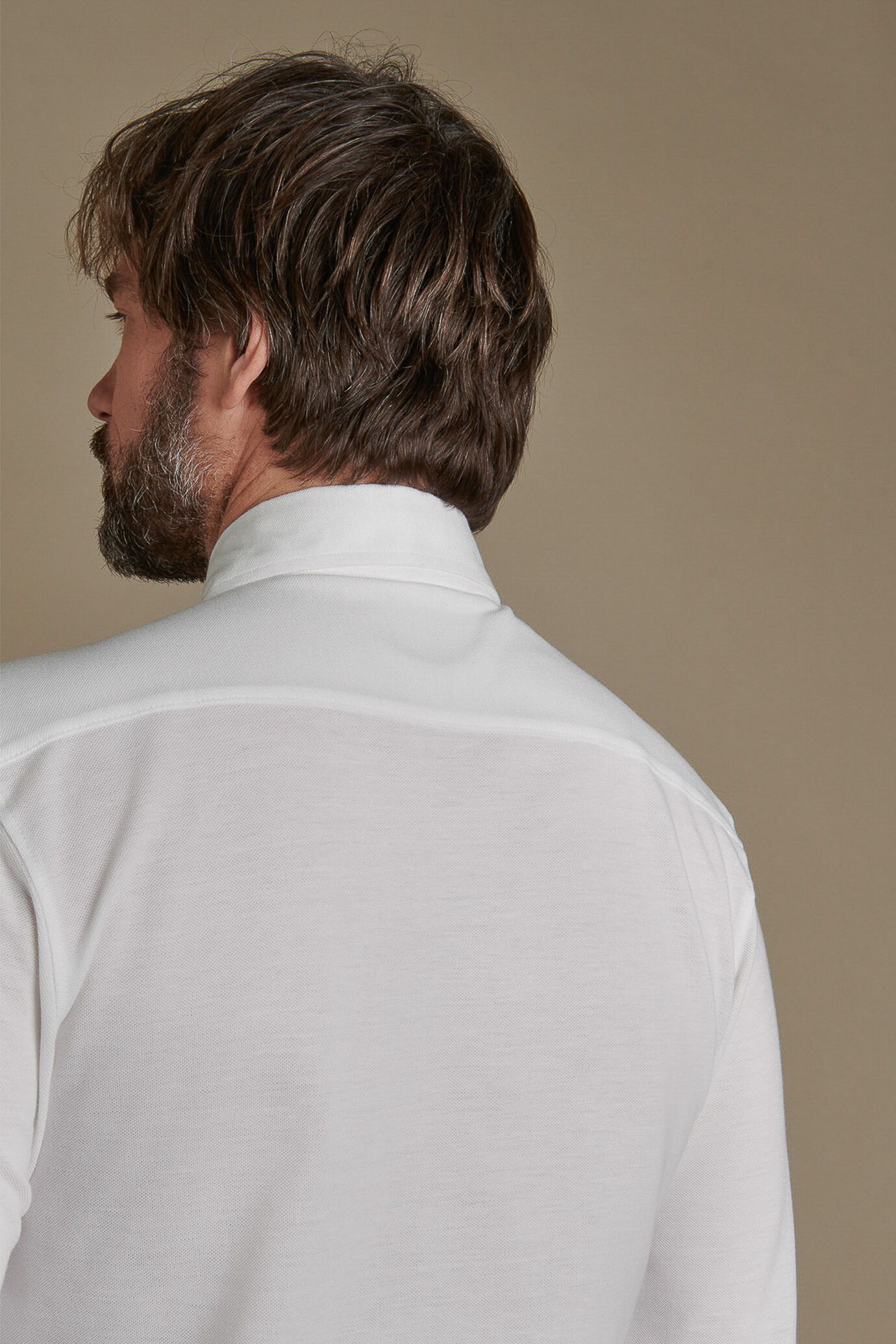 Polo-camicia manica lunga in misto cotone piquet uomo image number 1
