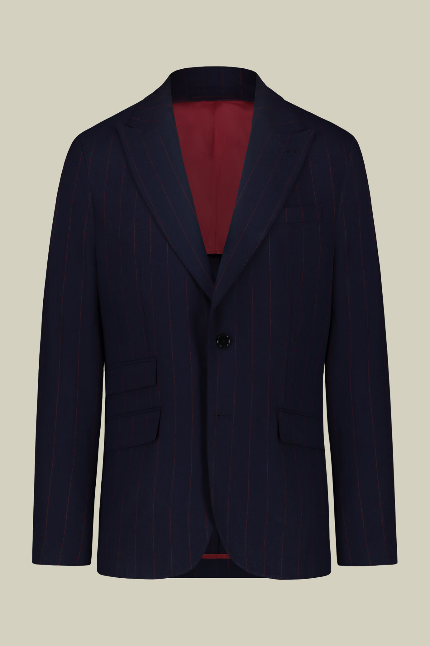 Single-breasted men's suit with single-pleat trousers and side buckles, in a pinstripe fabric image number 4