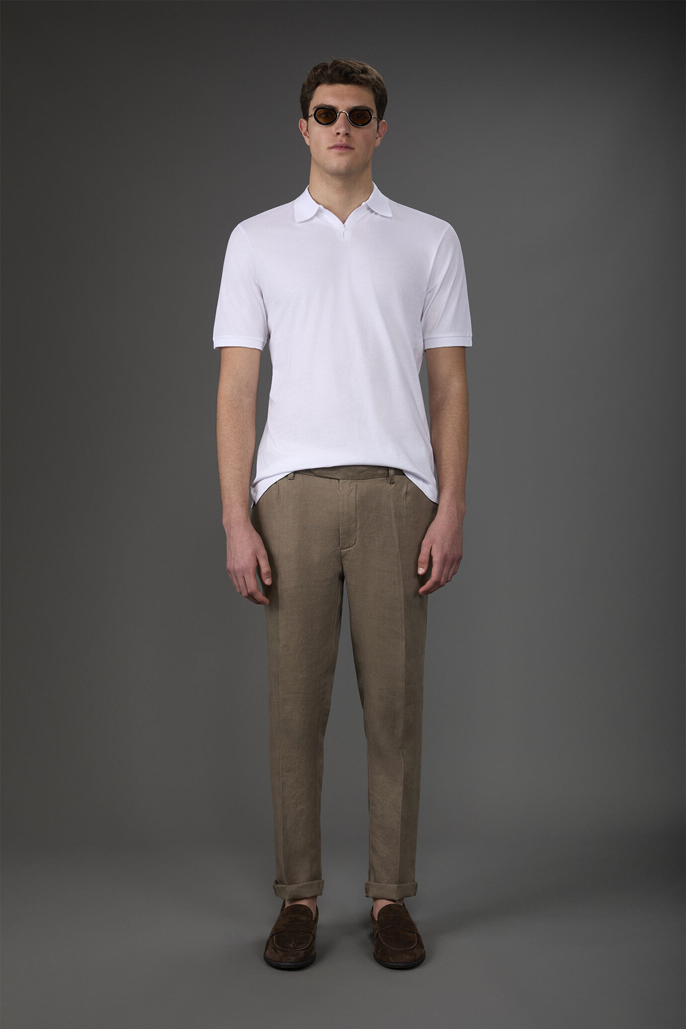 Men's short-sleeved 100% organic cotton polo shirt with derby collar